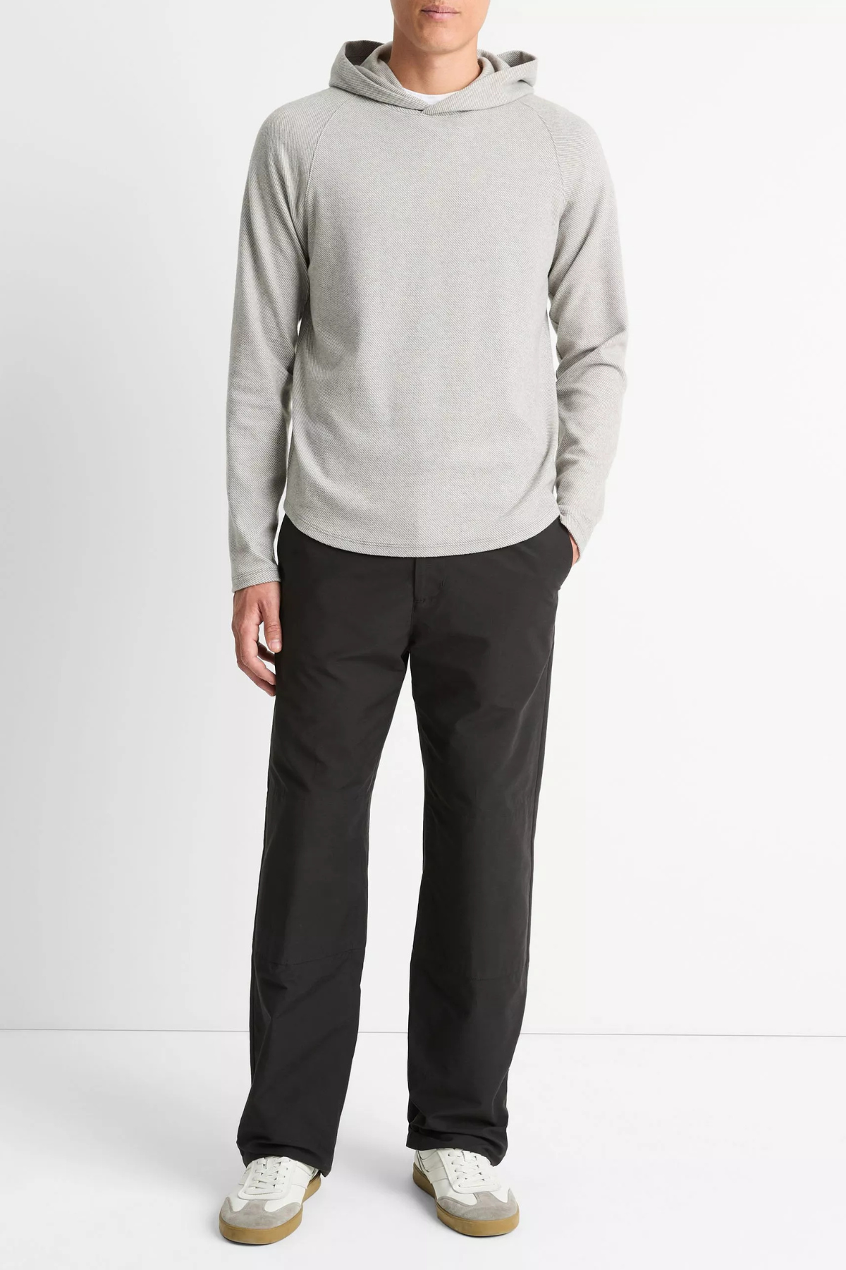 Vince Men's Broken Twill Pullover Hoodie - Grey/ Off White