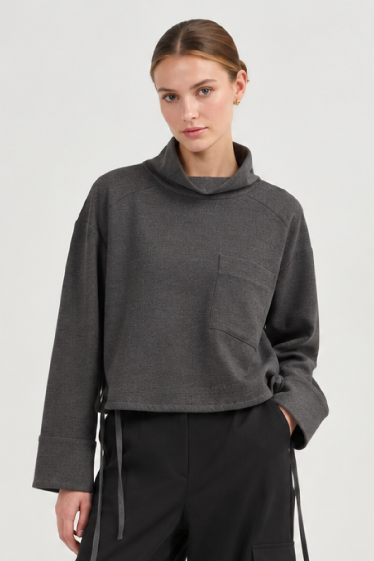 Uli Schneider Flannel Gabardine High Neck Sweater - Graphite Flannel