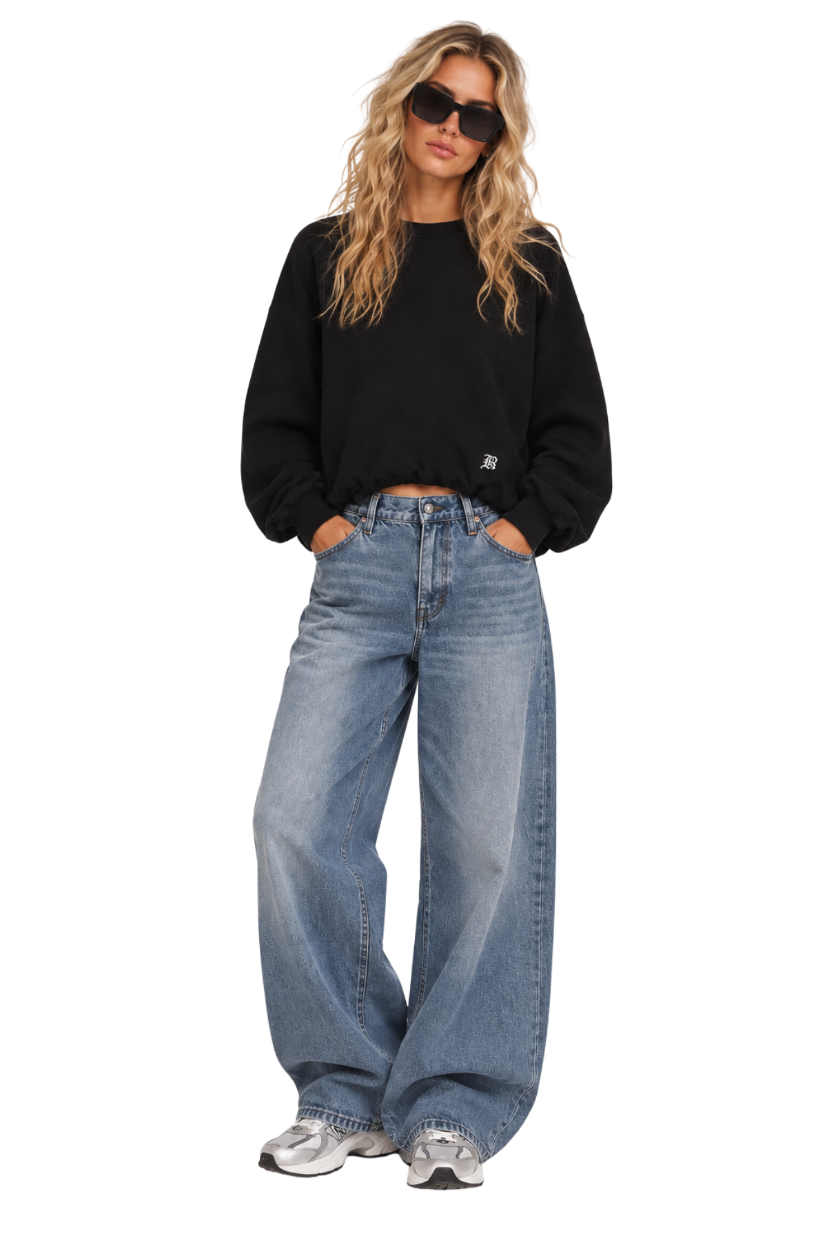 R13 New York 13 Balloon Crewneck in black oversized cotton sweatshirt with graphic back