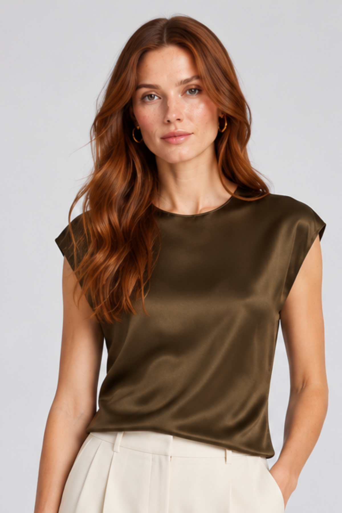 Vince Relaxed Cap Sleeveless Crewneck Top - Cypress