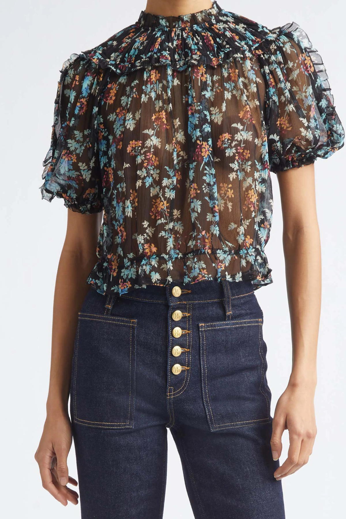 Ulla Johnson Solenne Short Sleeve Silk Top - Nightshade