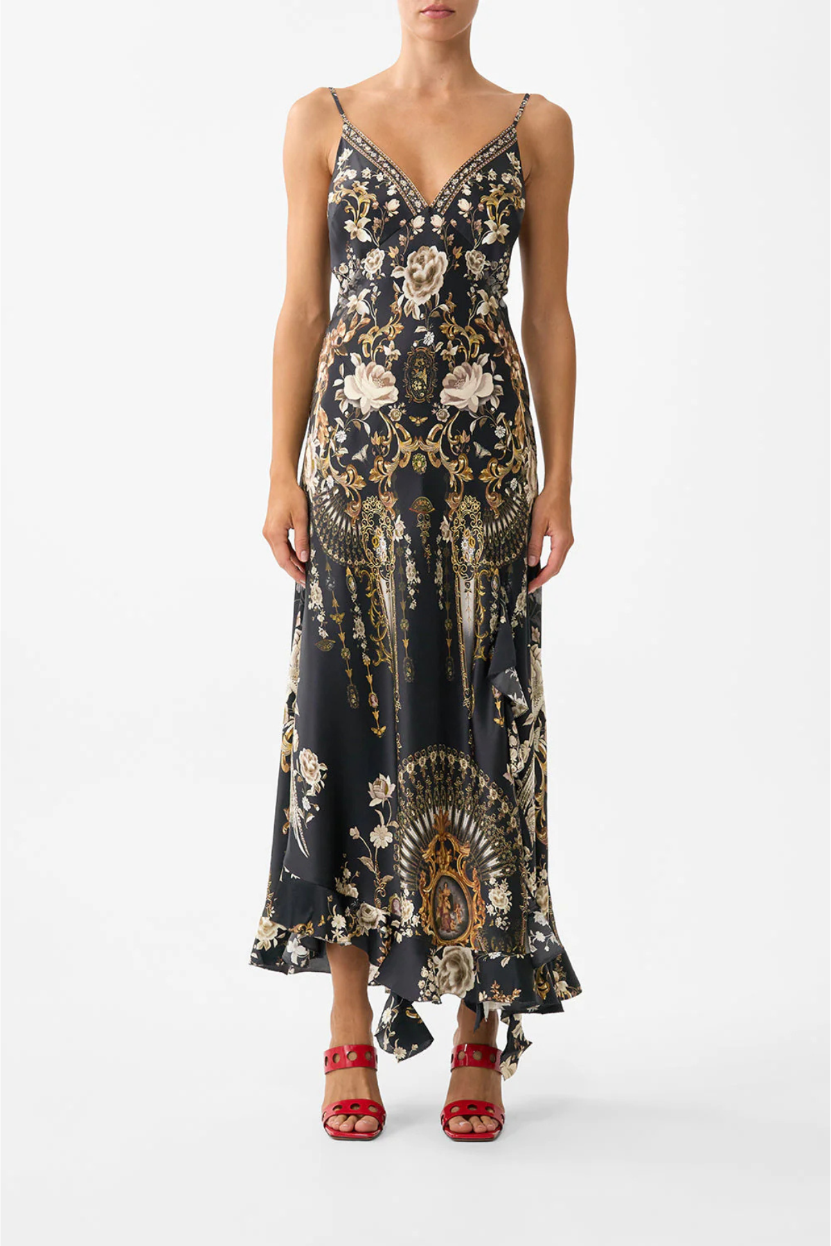 Camilla Bias Slip Dress With Frill Hem - Flamenco Folklore