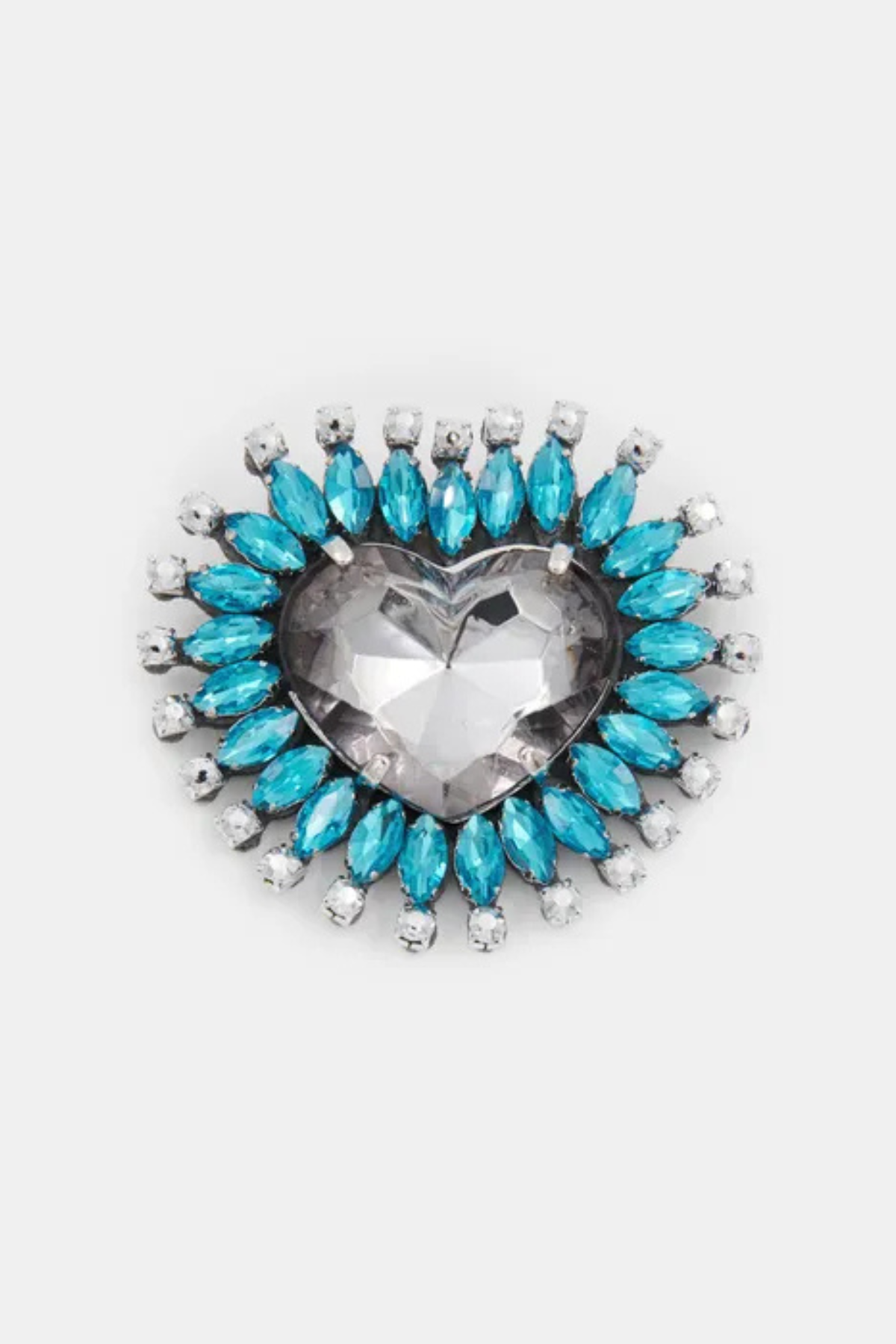 Essentiel Antwerp Koeur Heart Shaped Rhinestone Brooch - Blue/Grey