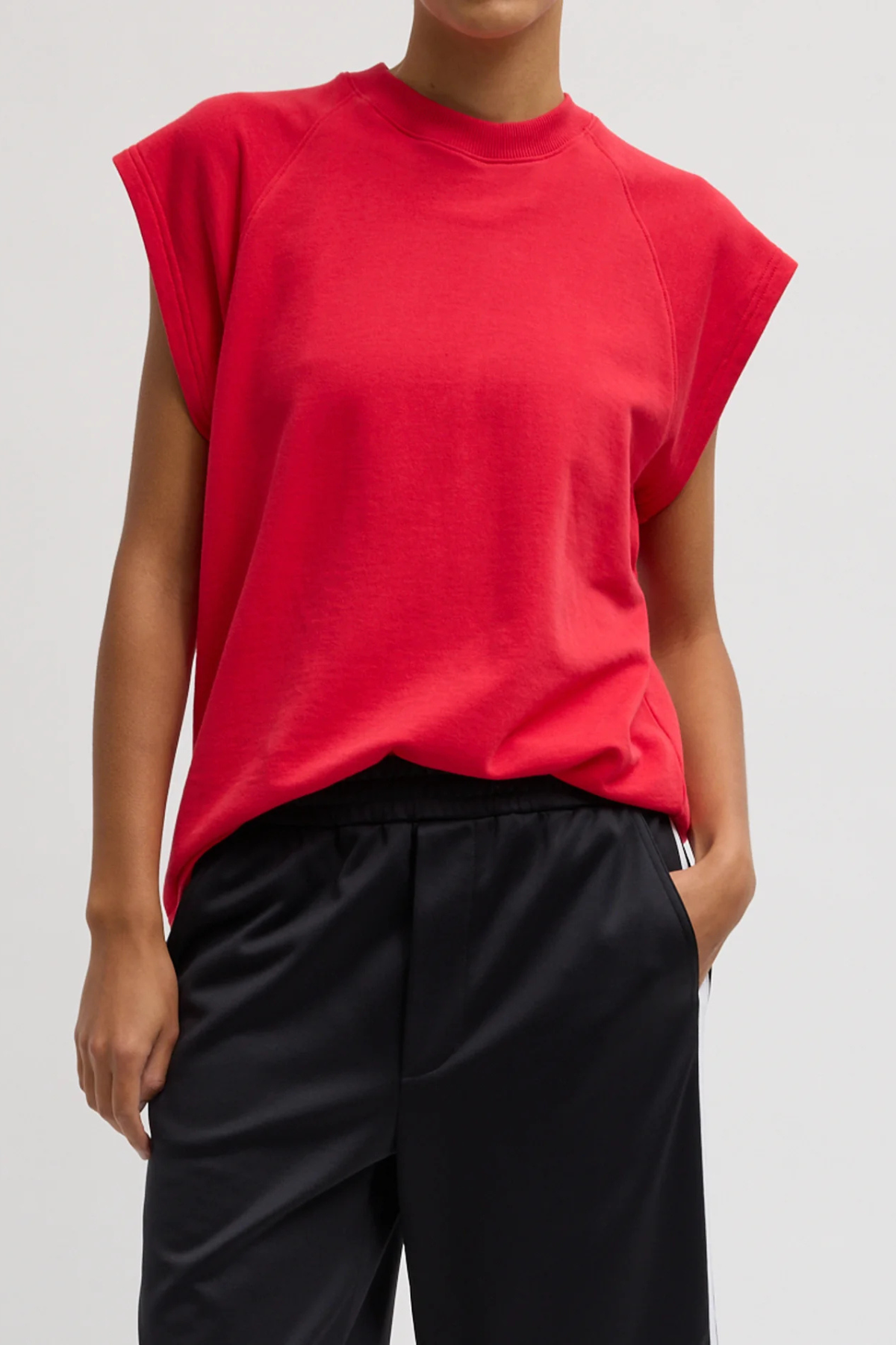 Tibi Light Weight Sweashirting Sleeveless Easy Top - Red