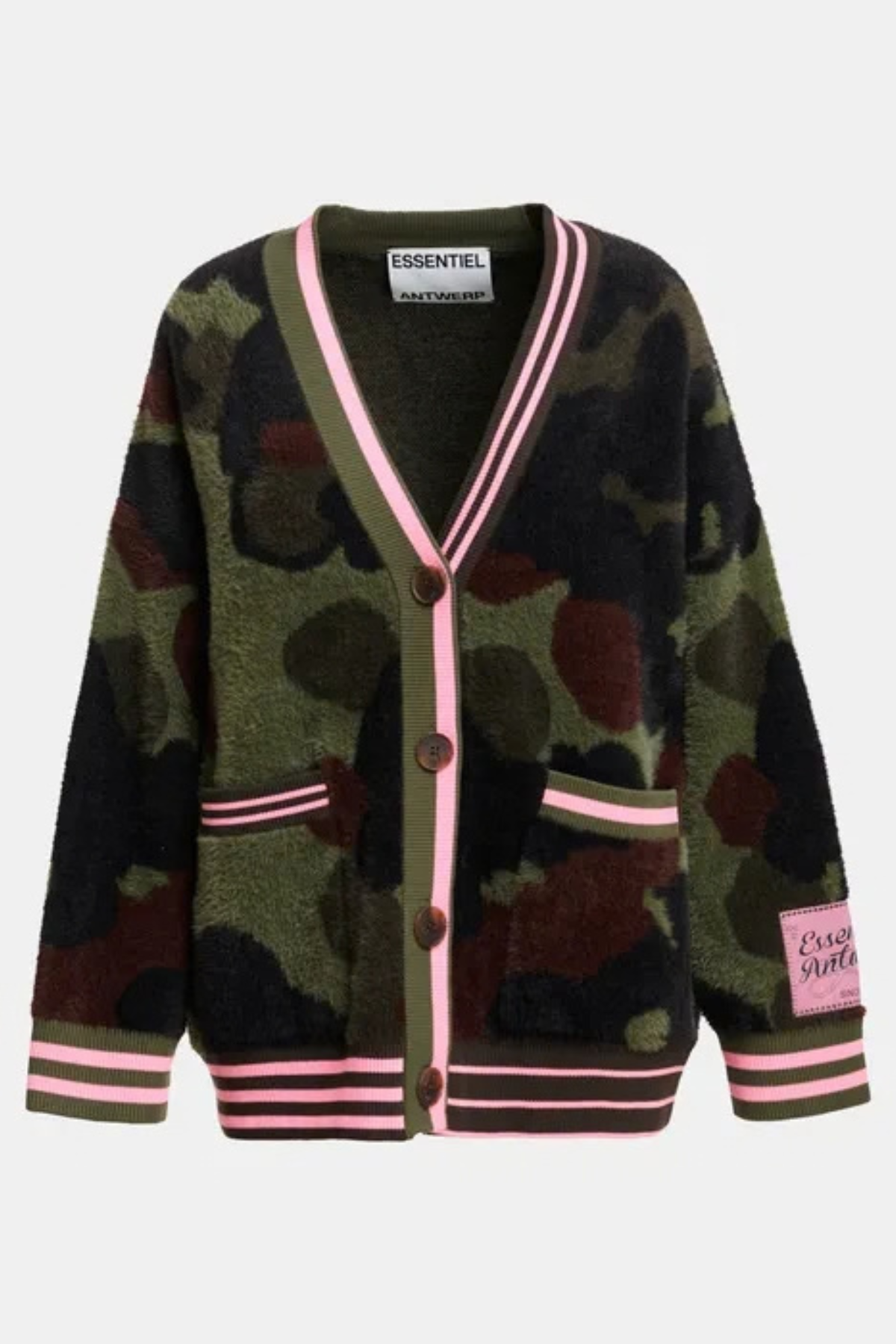 Essentiel Antwerp Kamoo Camouflage Knit Cardigan - Brown/Khaki/Pink