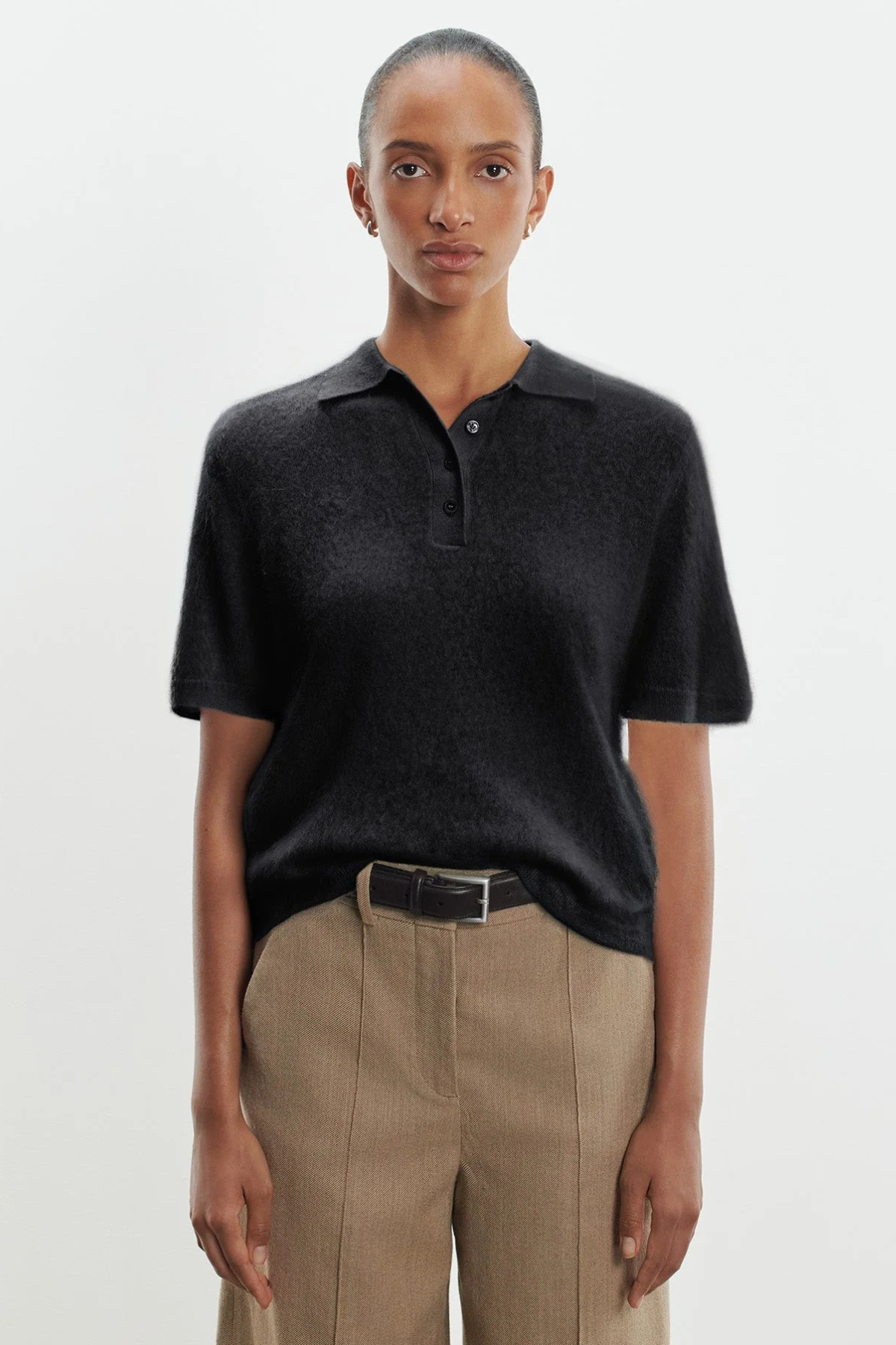 Majestic Filatures Brushed Cashmere Short Sleeve Polo - Noir