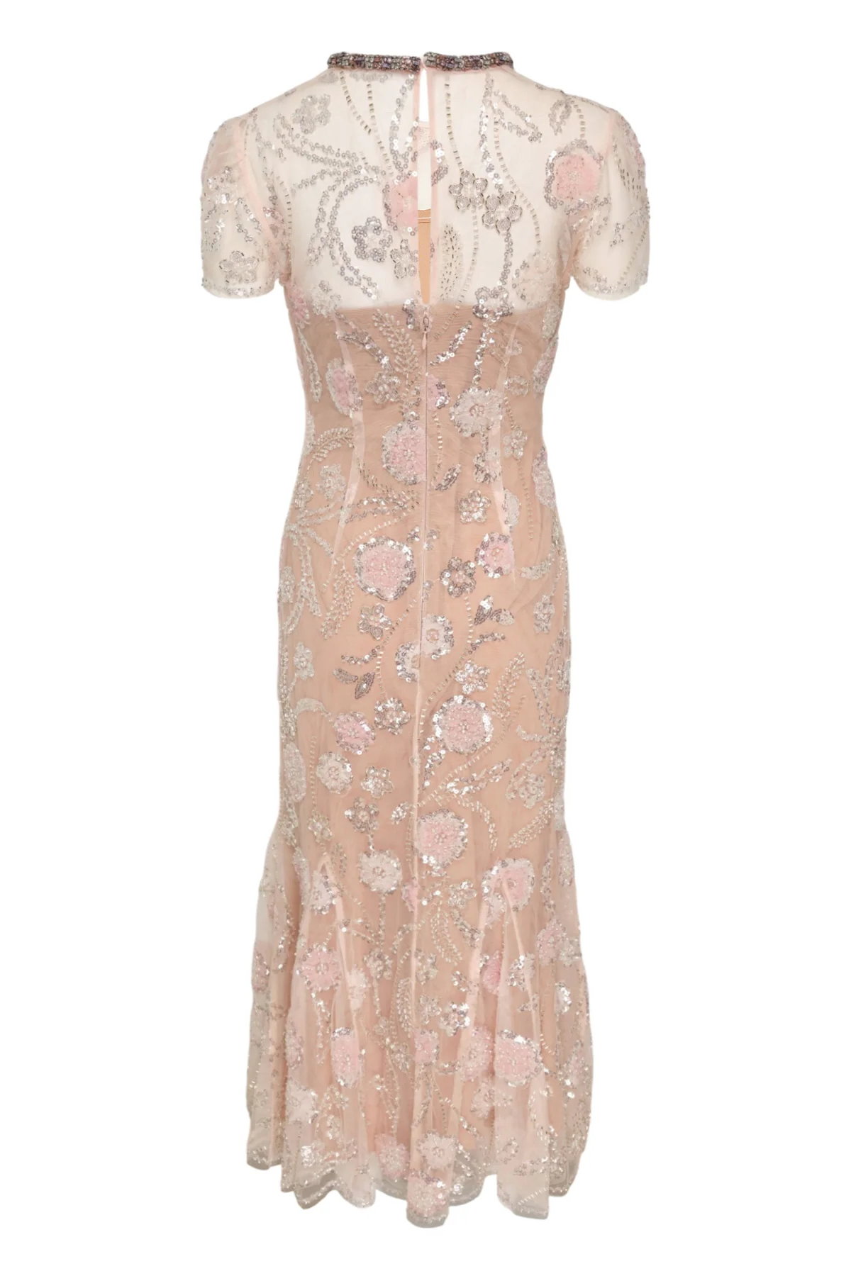 Self-Portrait Pink Flower Sequin Midi Dress - Pink