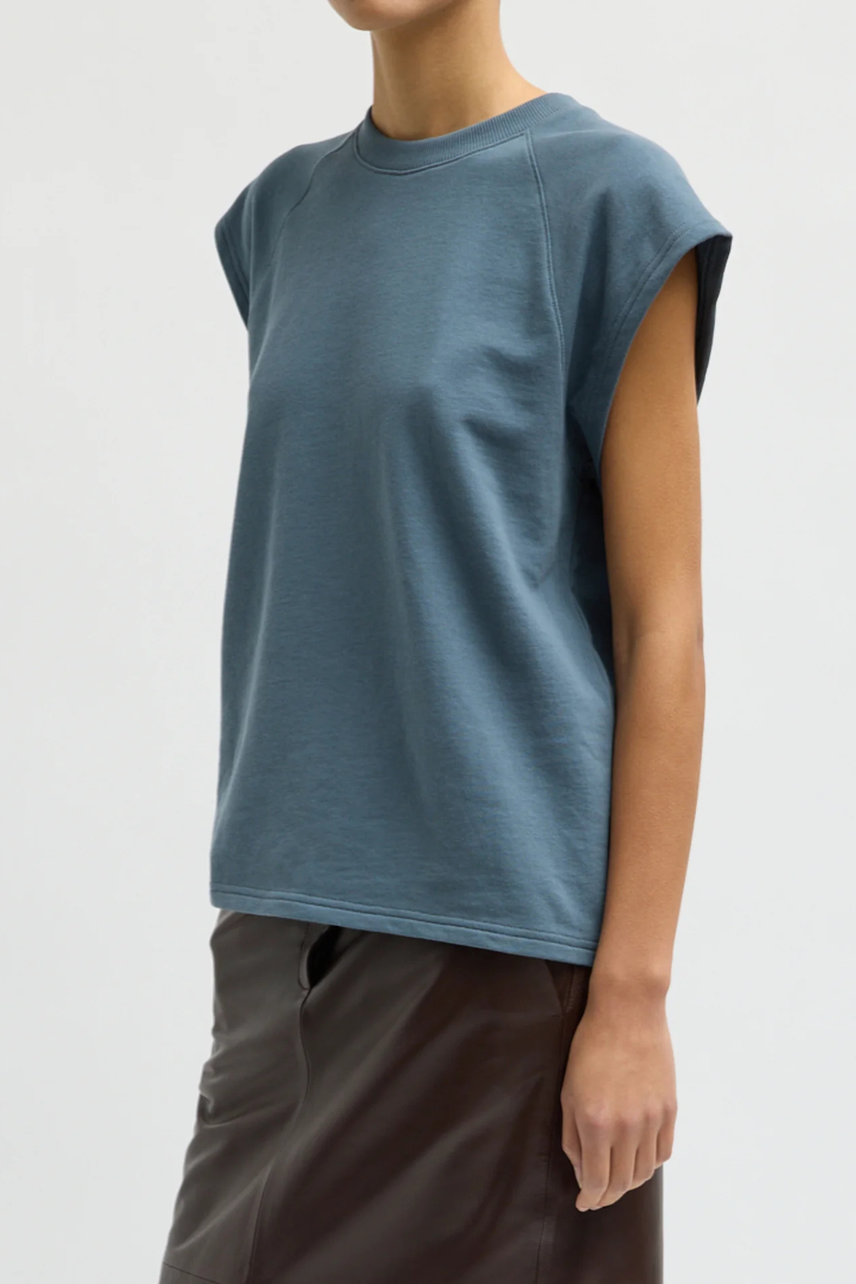 Tibi Light Weight Sweashirting Sleeveless Easy Top - Blue Grey