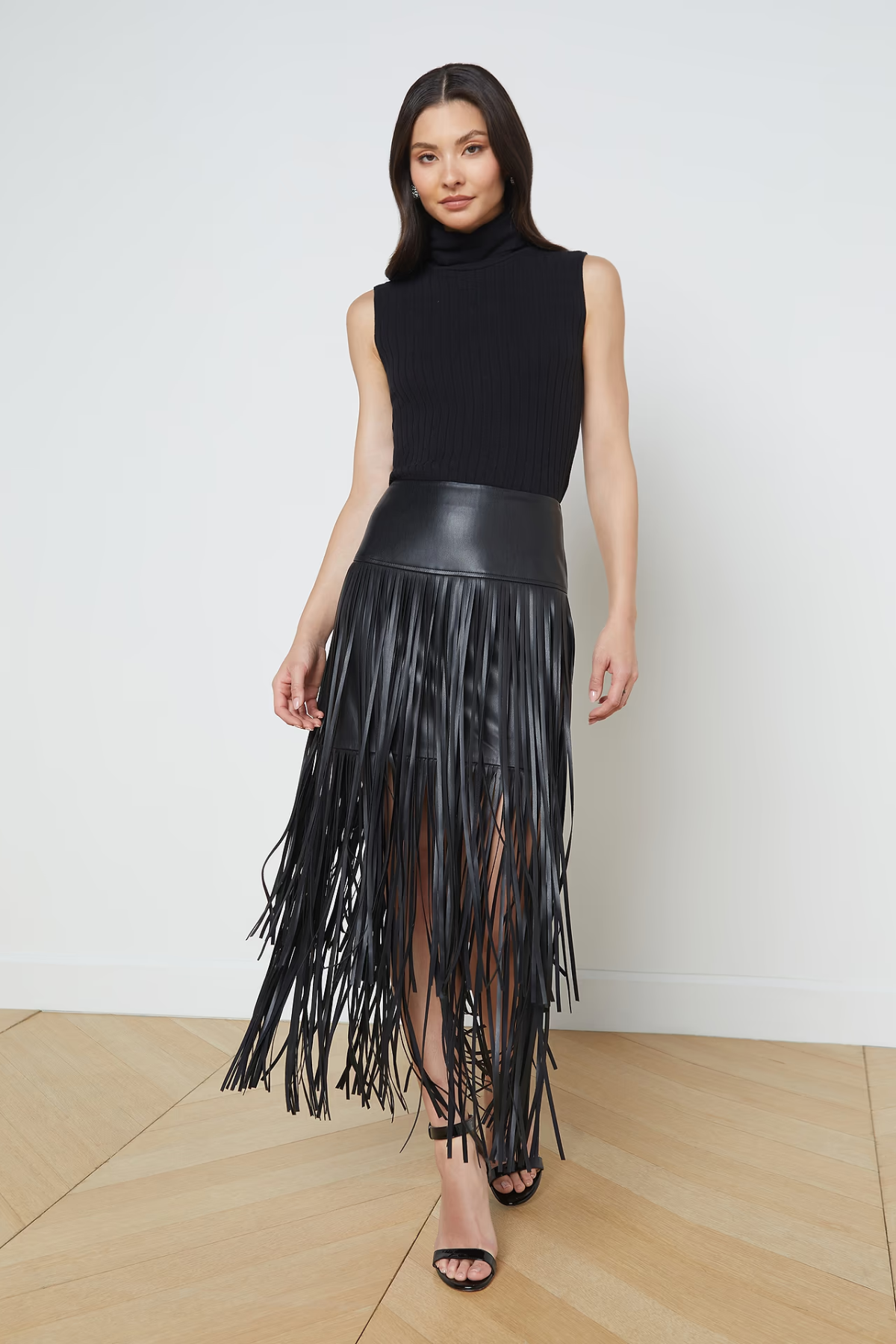 L’AGENCE Karoline Maxi Fringe Skirt - Black