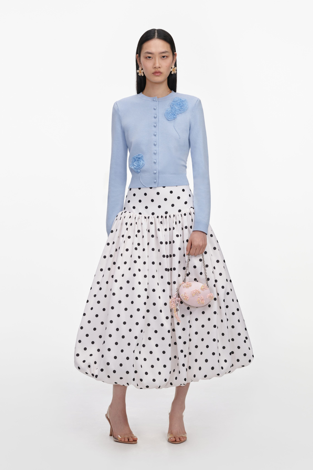Self-Portrait Blue Flower Knit Cardigan - Blue