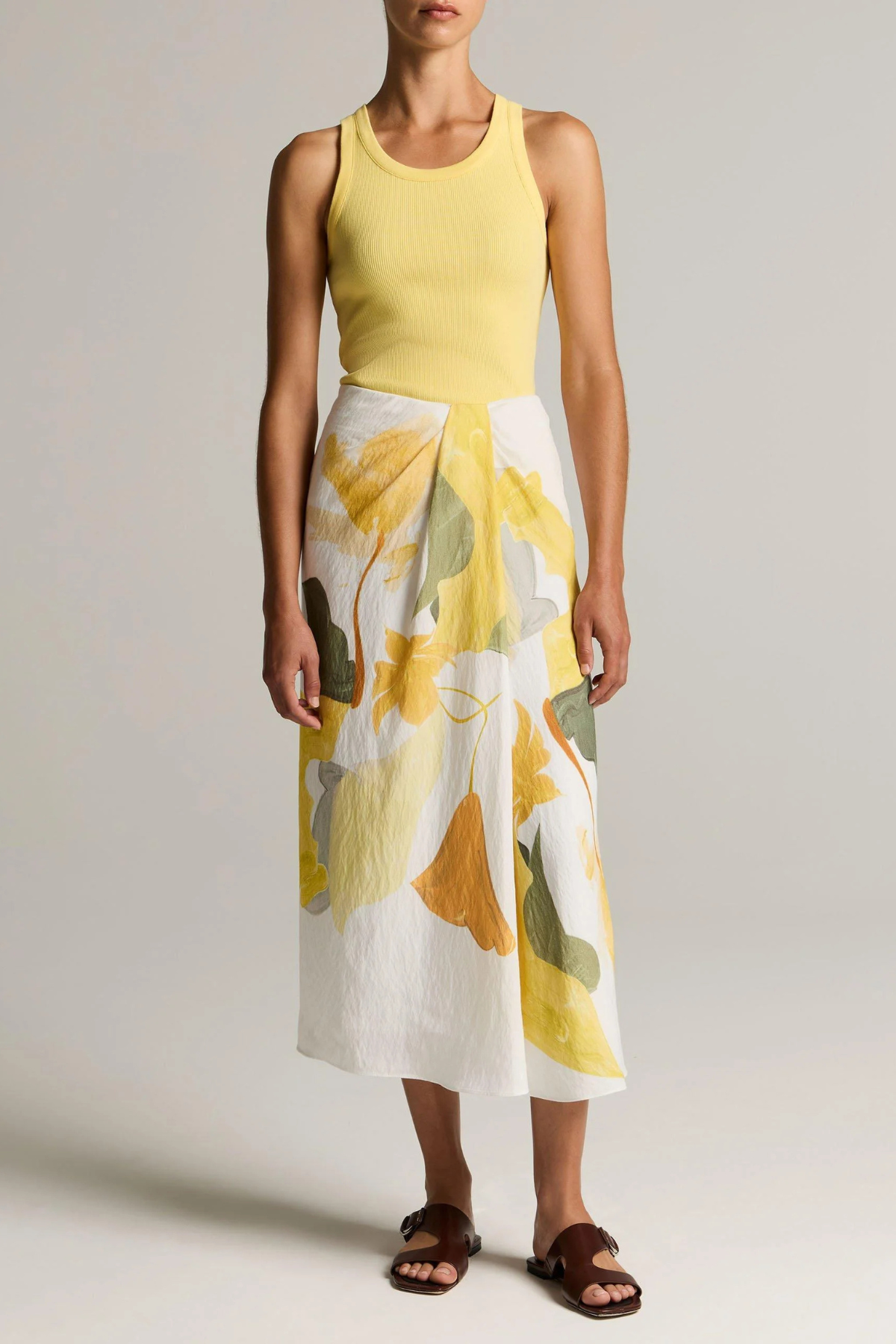 Vince Painted Abstract Draped Skirt - Off White/ Sun