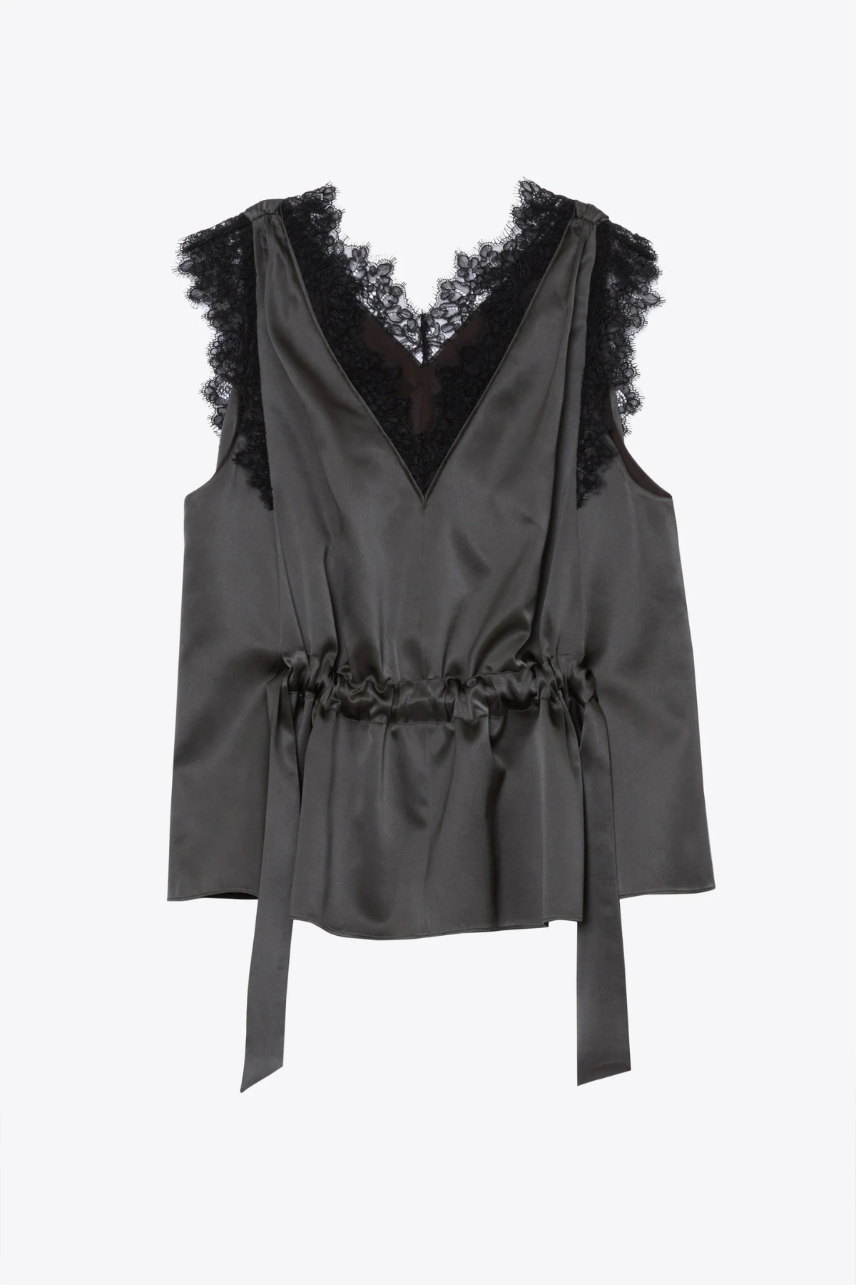 3.1 Phillip Lim Sleeveless Satin V-Neck Top With Lace Trim