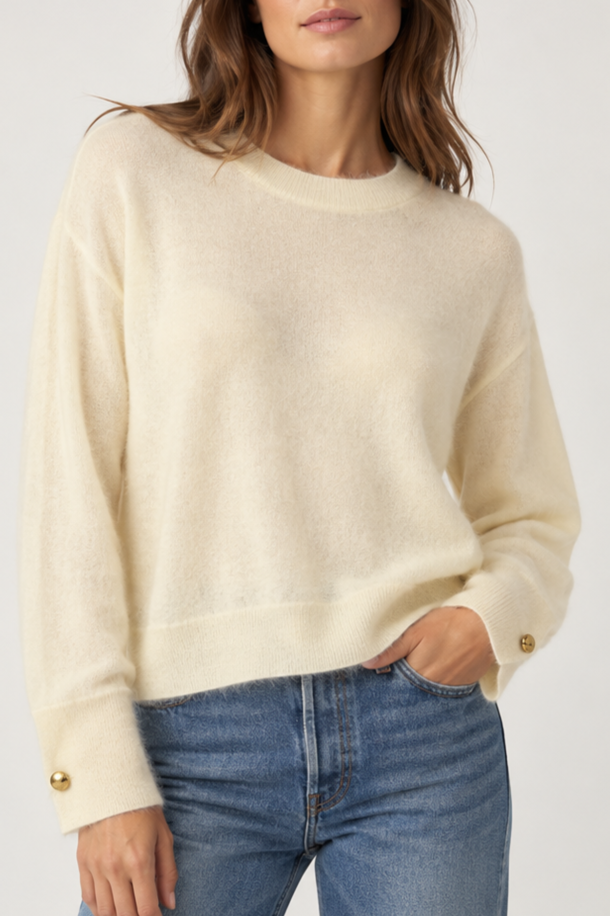 Majestic Filatures Brushed Cashmere Long Sleeve Crewneck - Milk