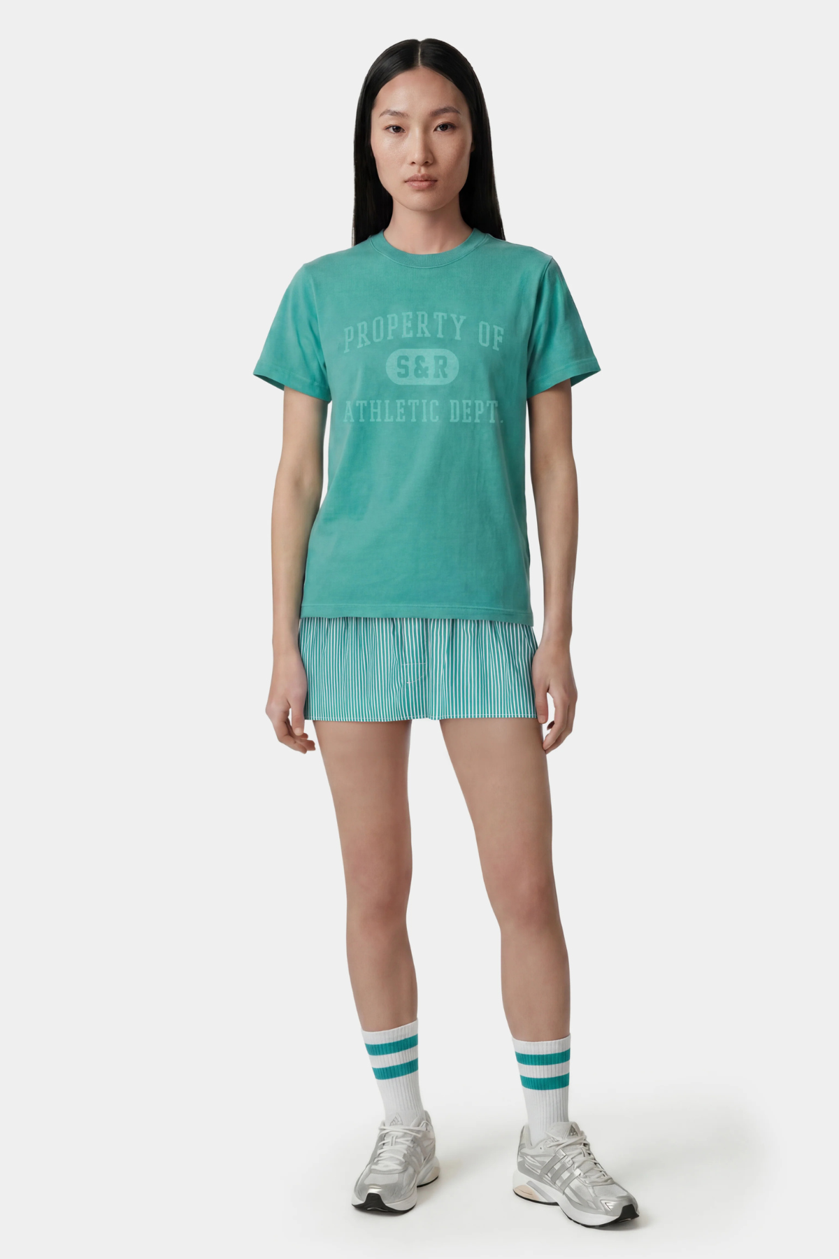 Sporty & Rich Signature Logo Poplin Skirt - Amalfi Green Striped