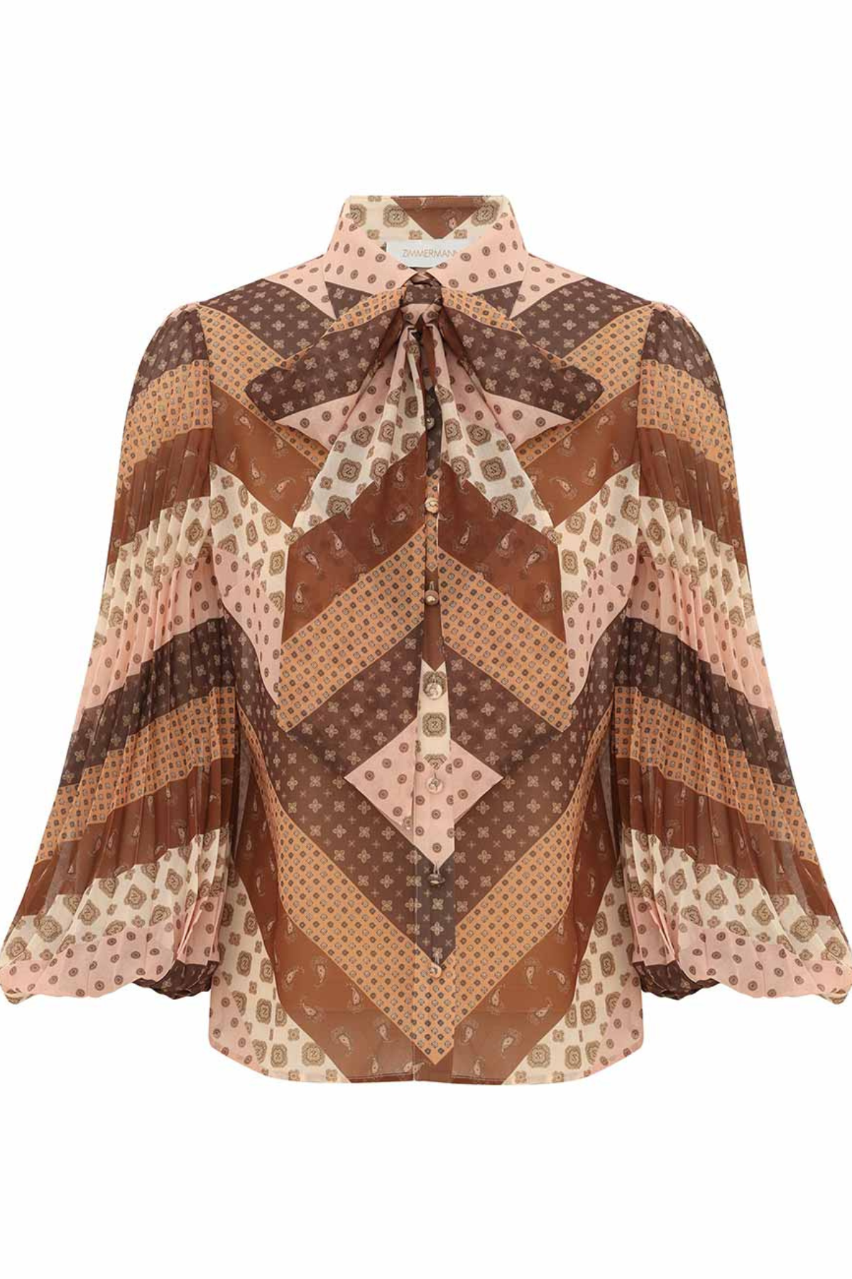 Zimmermann Sunray Collard Shirt - Chevron Chocolate