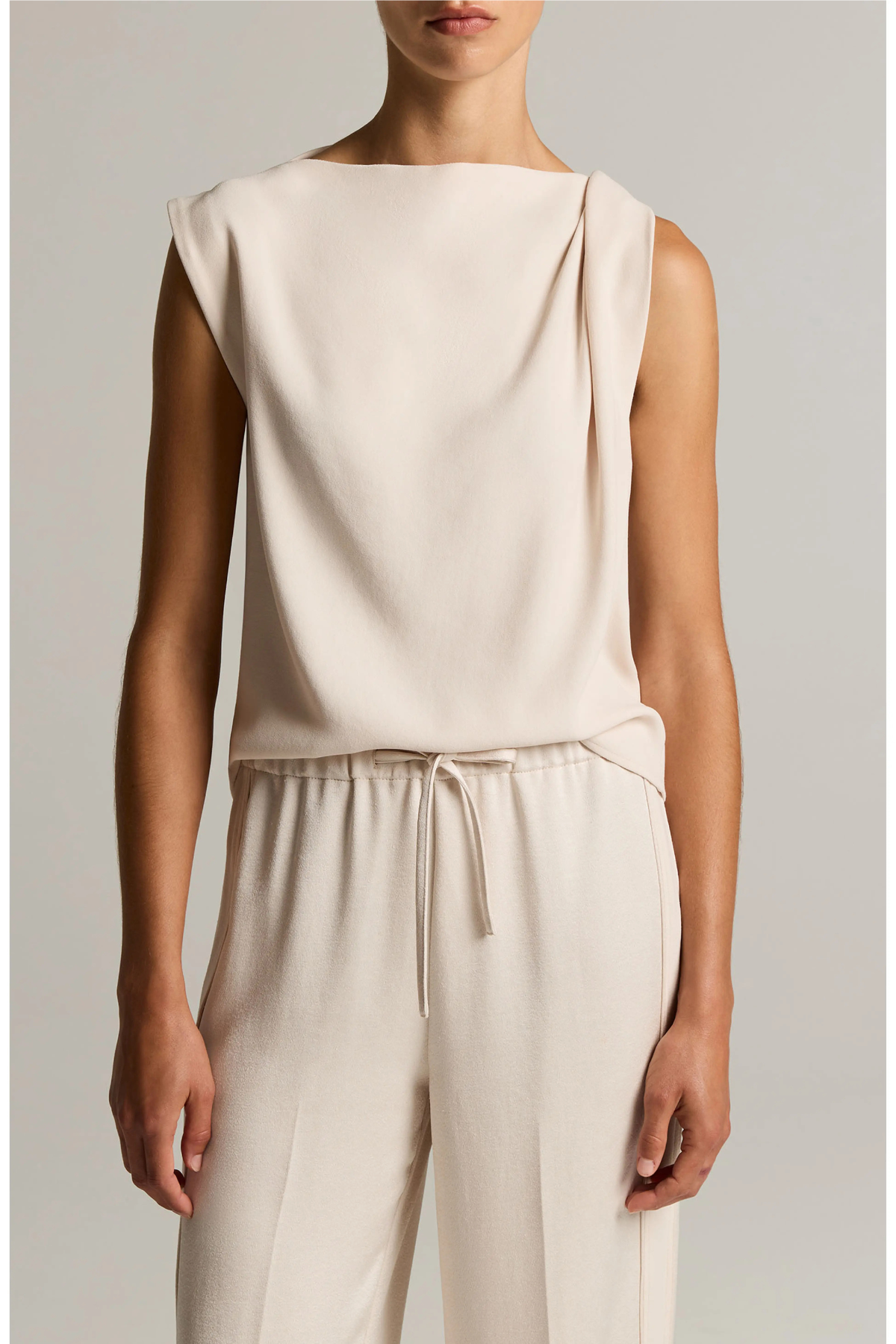 Vince Draped Shoulder Sleeveless Top - Blush Cloud