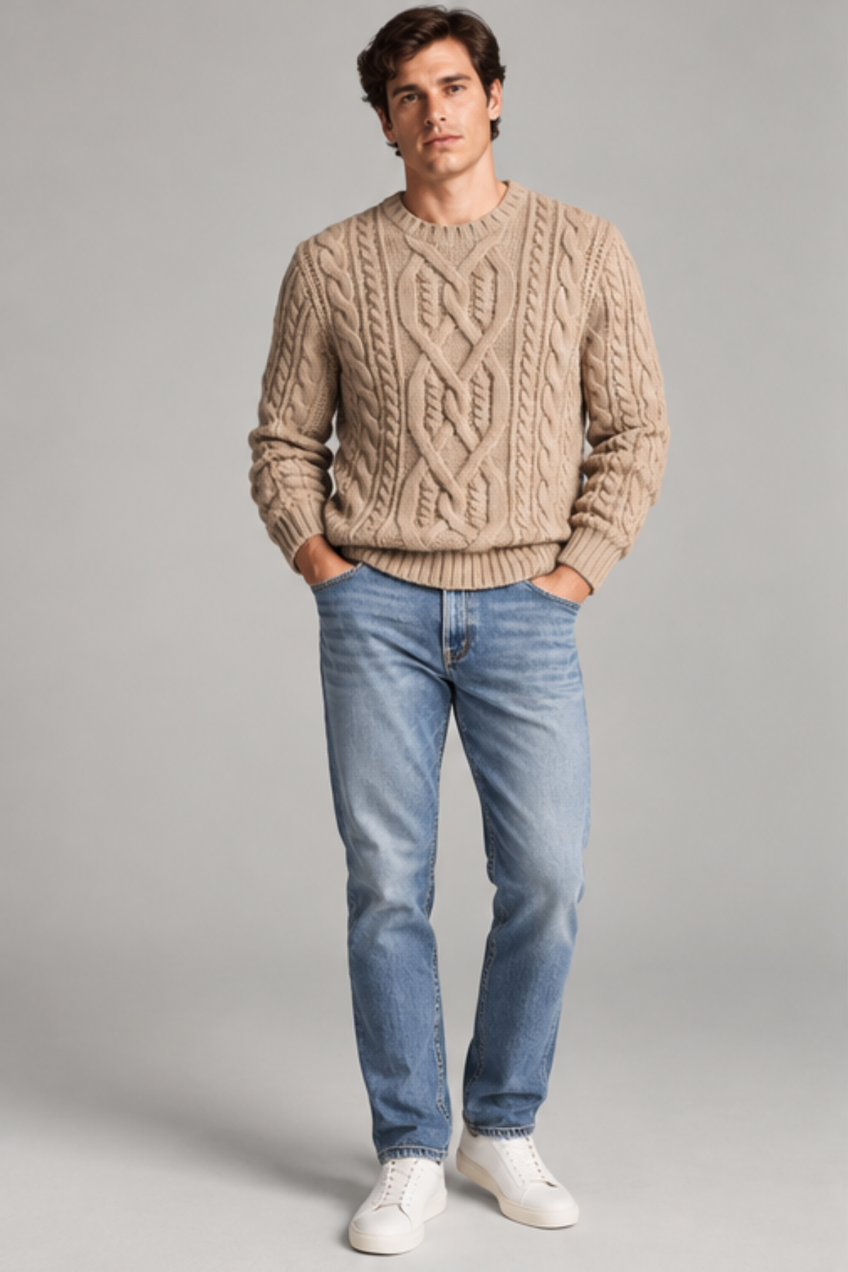 Vince Men's Mega Cable Long Sleeve Crewneck - Oatmeal