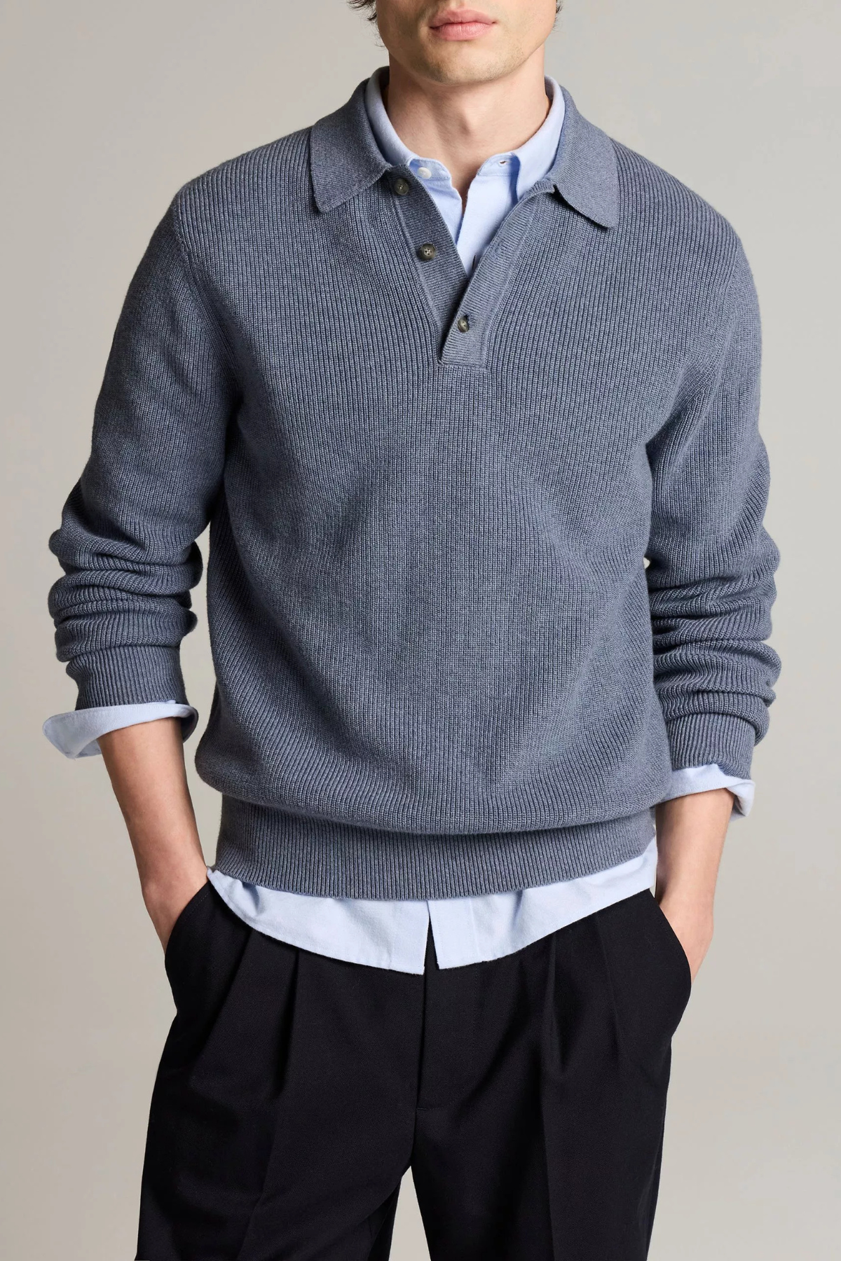 Vince Men's Heirloom Shaker Long Sleeve Polo Sweater - Late Evening