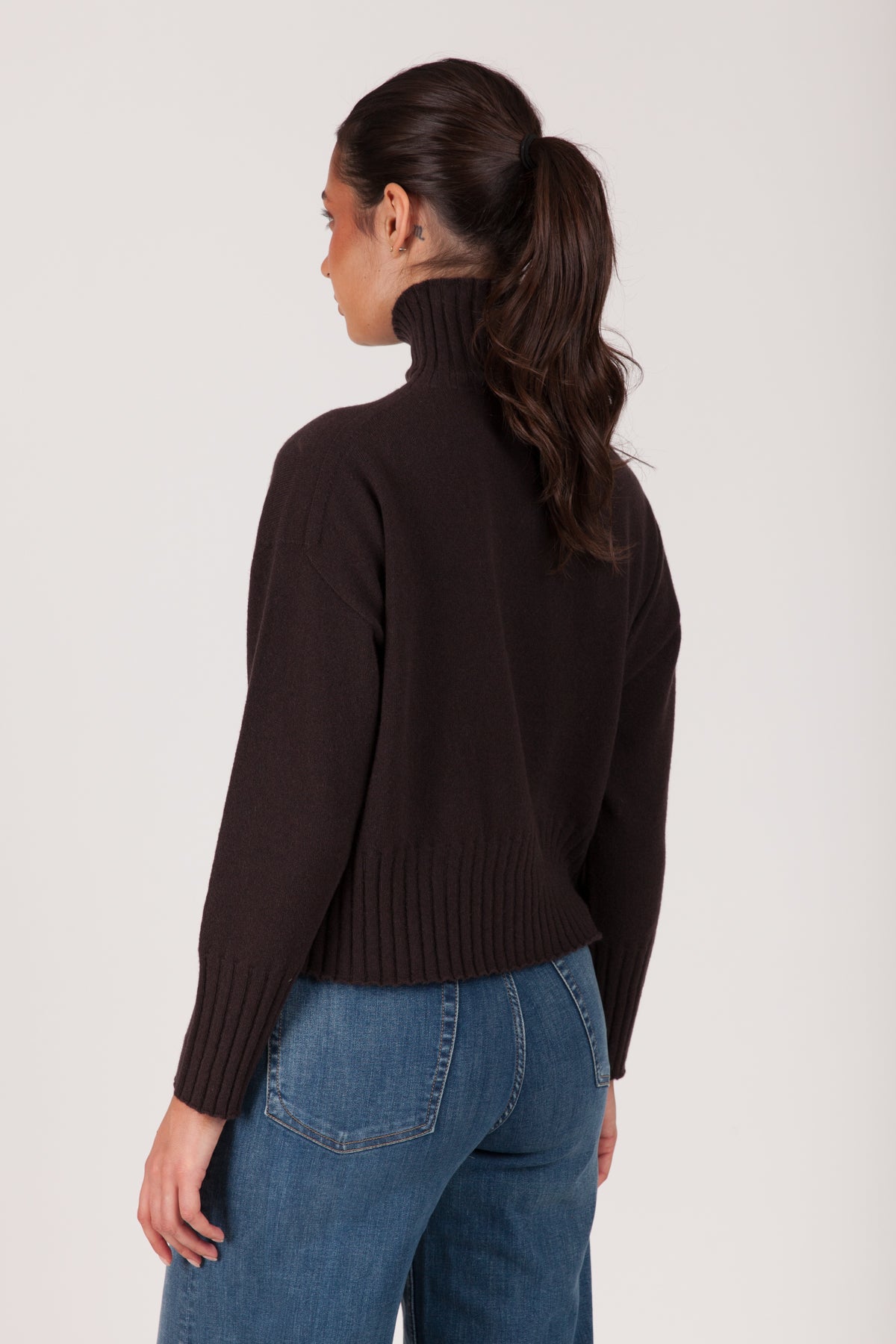 Oh My Goat Cashmere Long Sleeve Mock Neck Turtleneck With Rib Detail