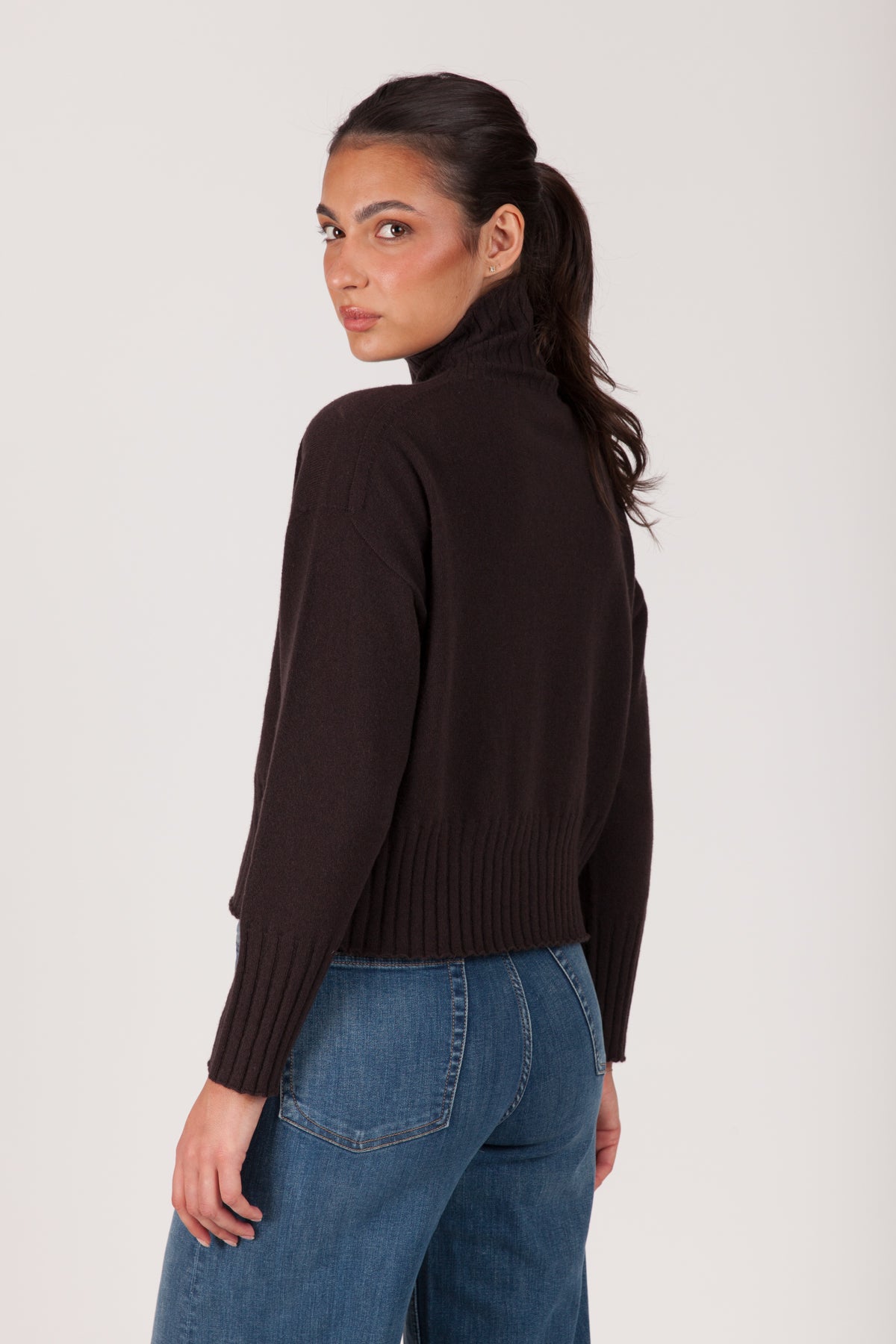 Oh My Goat Cashmere Long Sleeve Mock Neck Turtleneck With Rib Detail