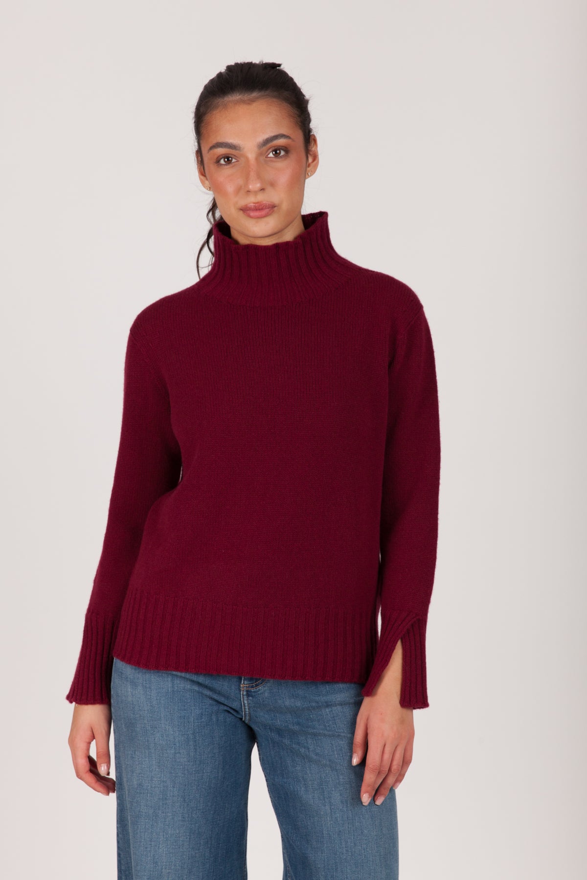 Oh My Goat Cashmere Long Sleeve Mock Neck With Side Slits