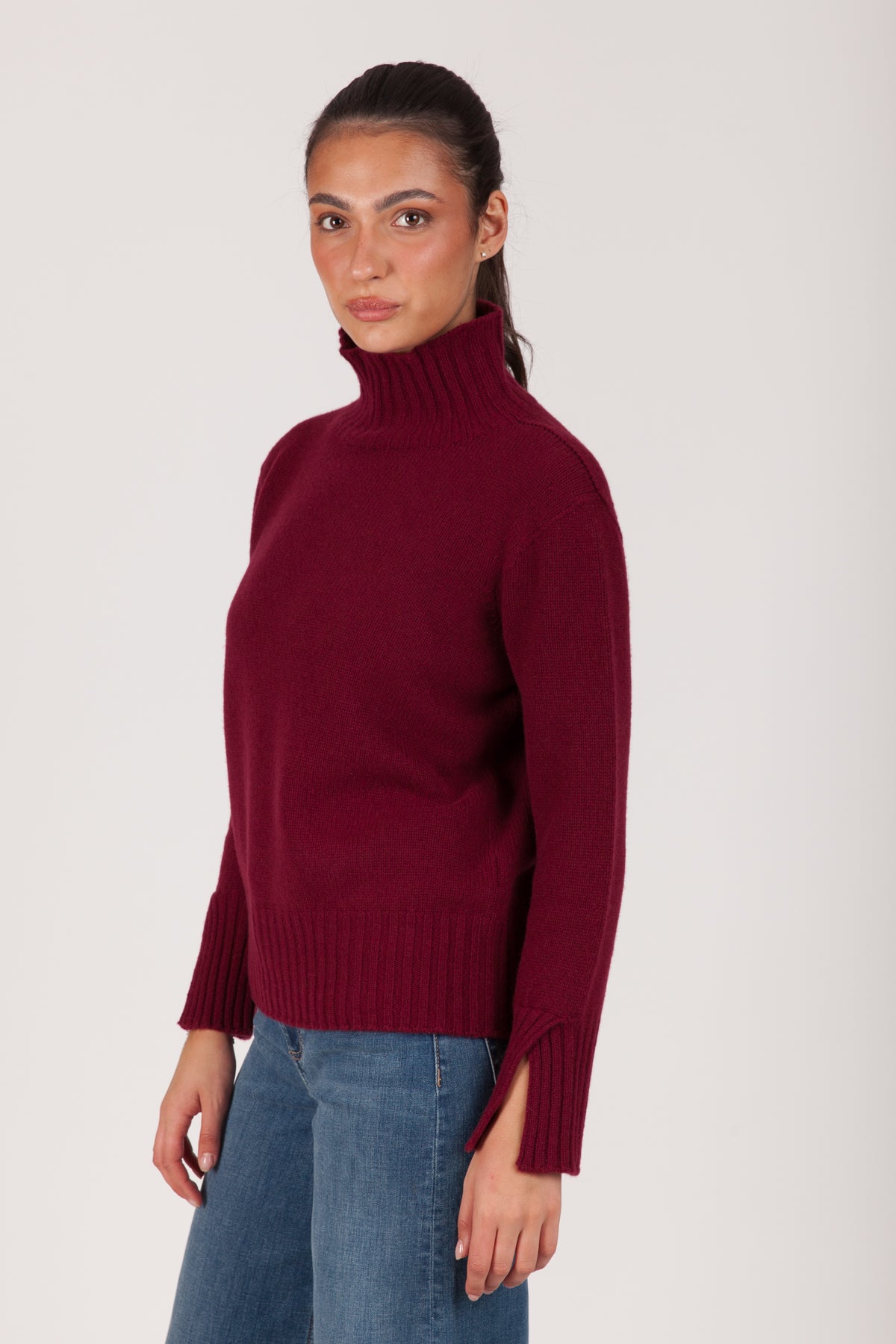 Oh My Goat Cashmere Long Sleeve Mock Neck With Side Slits