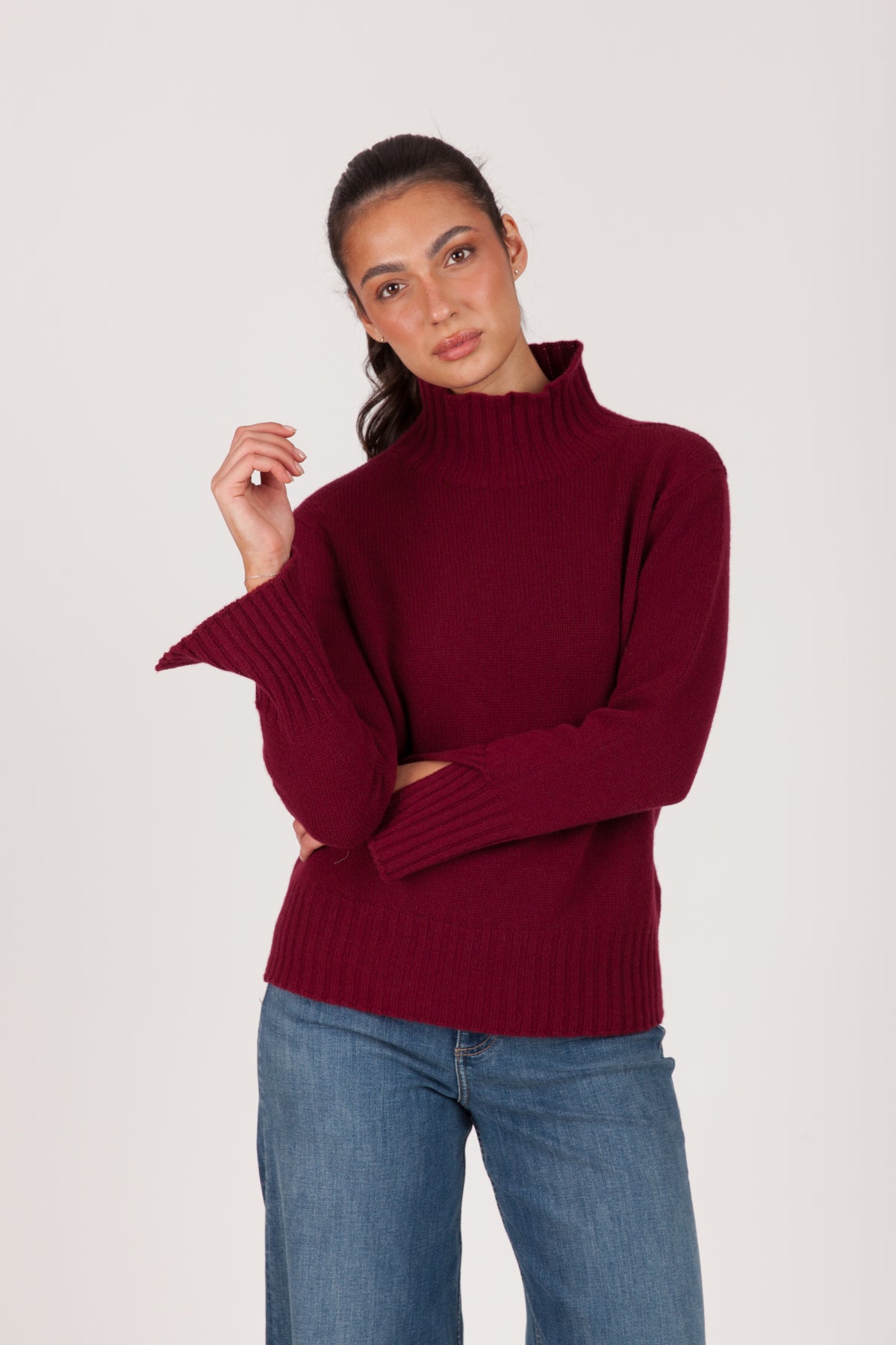 Oh My Goat Cashmere Long Sleeve Mock Neck With Side Slits