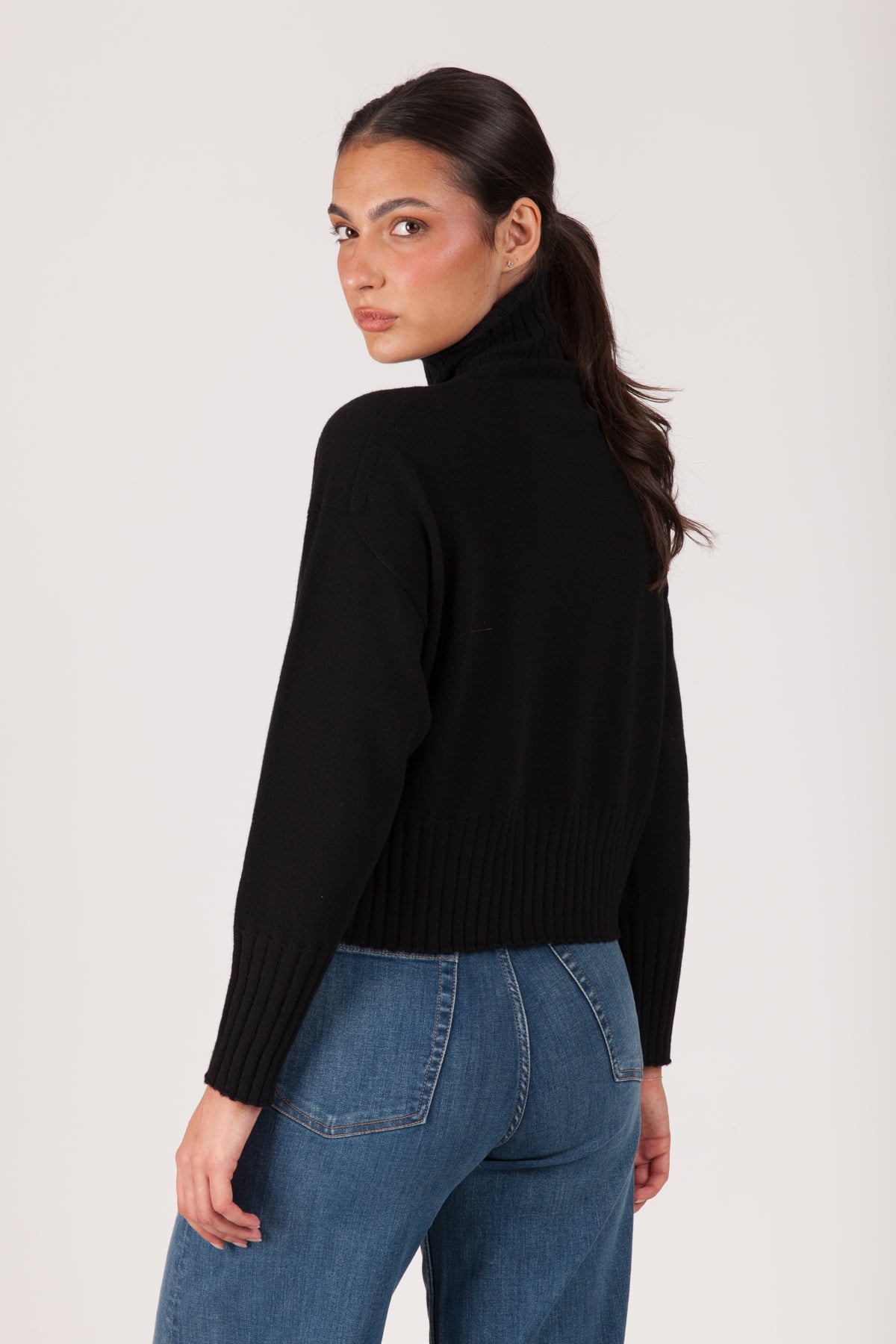 Oh My Goat Cashmere Long Sleeve Mock Neck Turtleneck With Rib Detail