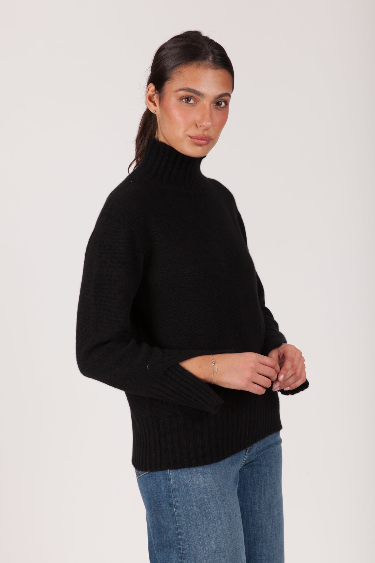 Oh My Goat Cashmere Long Sleeve Mock Neck With Side Slits