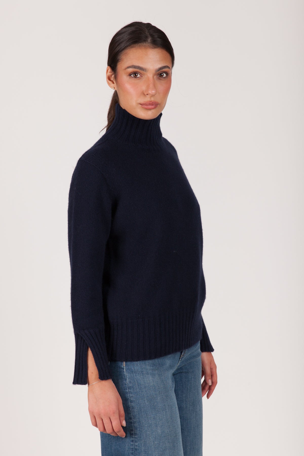 Oh My Goat Cashmere Long Sleeve Mock Neck With Side Slits