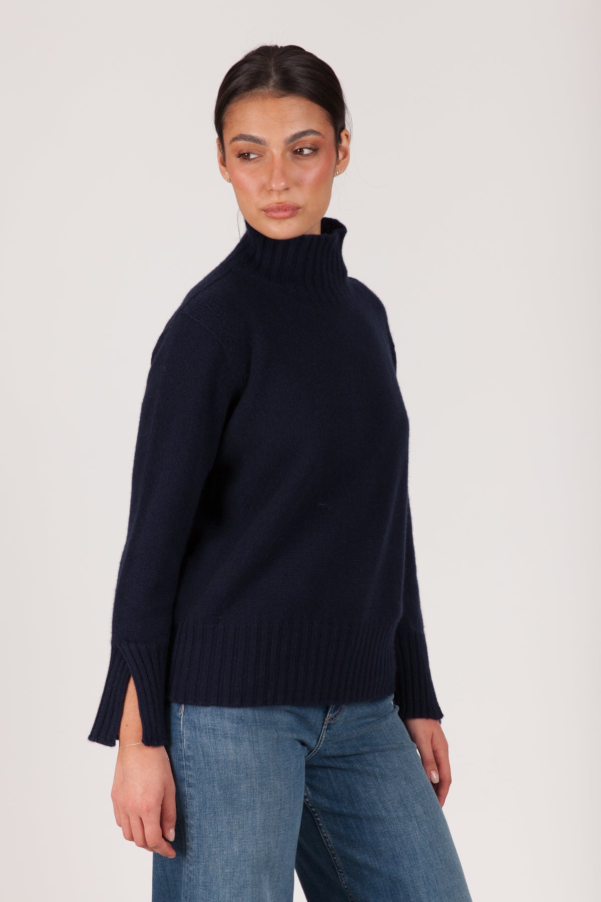 Oh My Goat Cashmere Long Sleeve Mock Neck With Side Slits