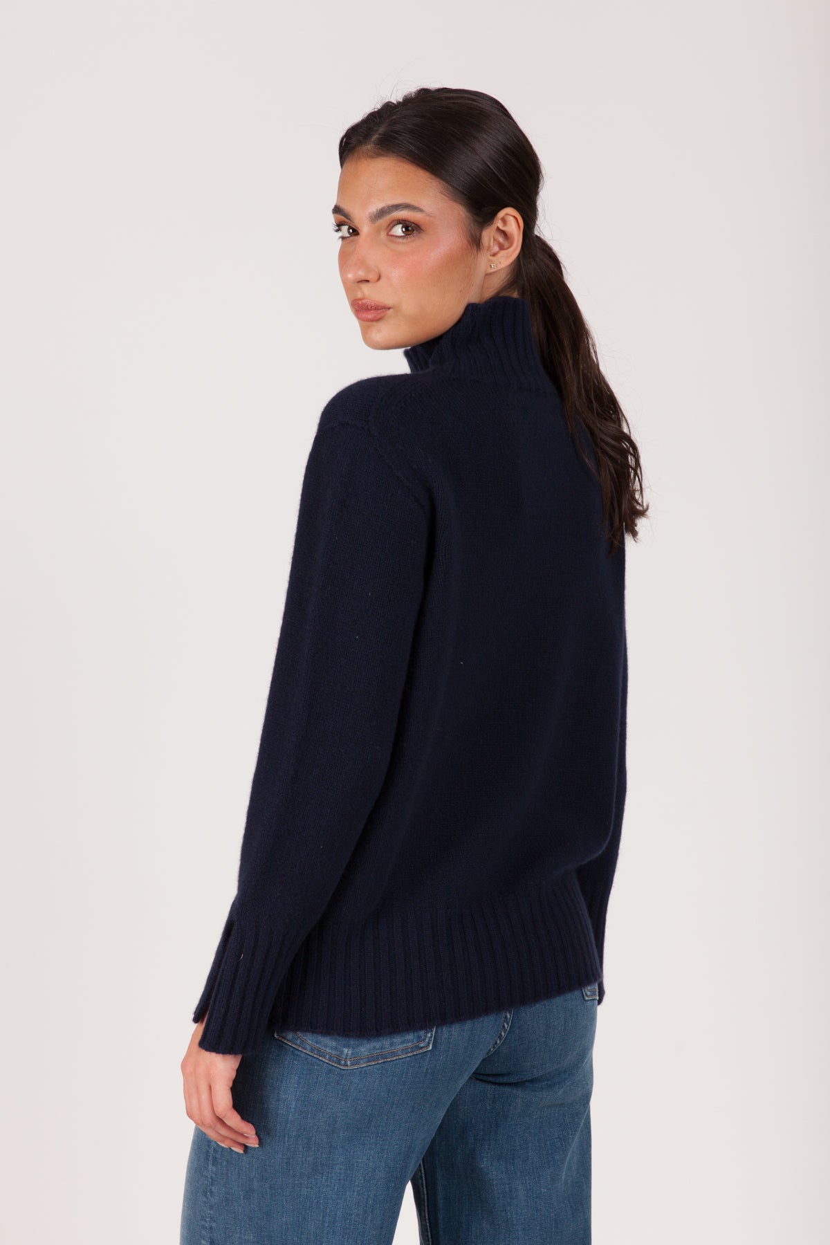 Oh My Goat Cashmere Long Sleeve Mock Neck With Side Slits