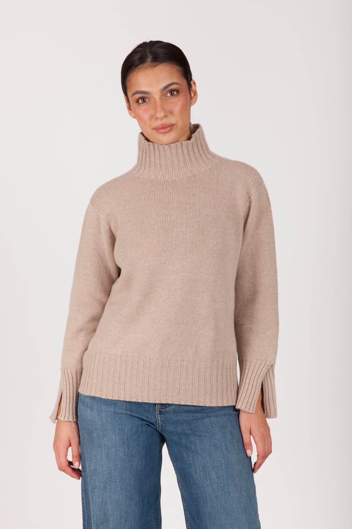 Oh My Goat Cashmere Long Sleeve Mock Neck With Side Slits