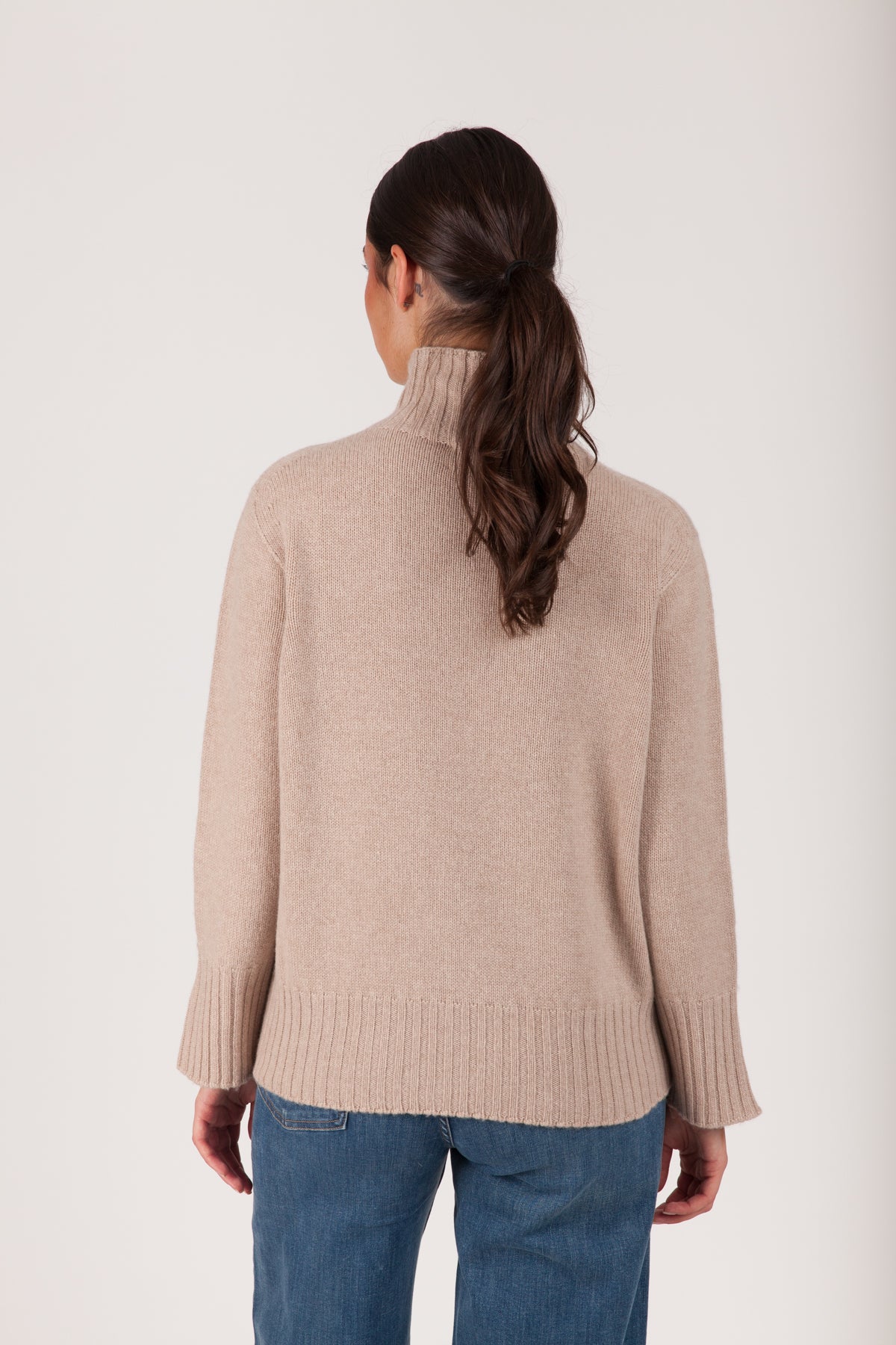 Oh My Goat Cashmere Long Sleeve Mock Neck With Side Slits