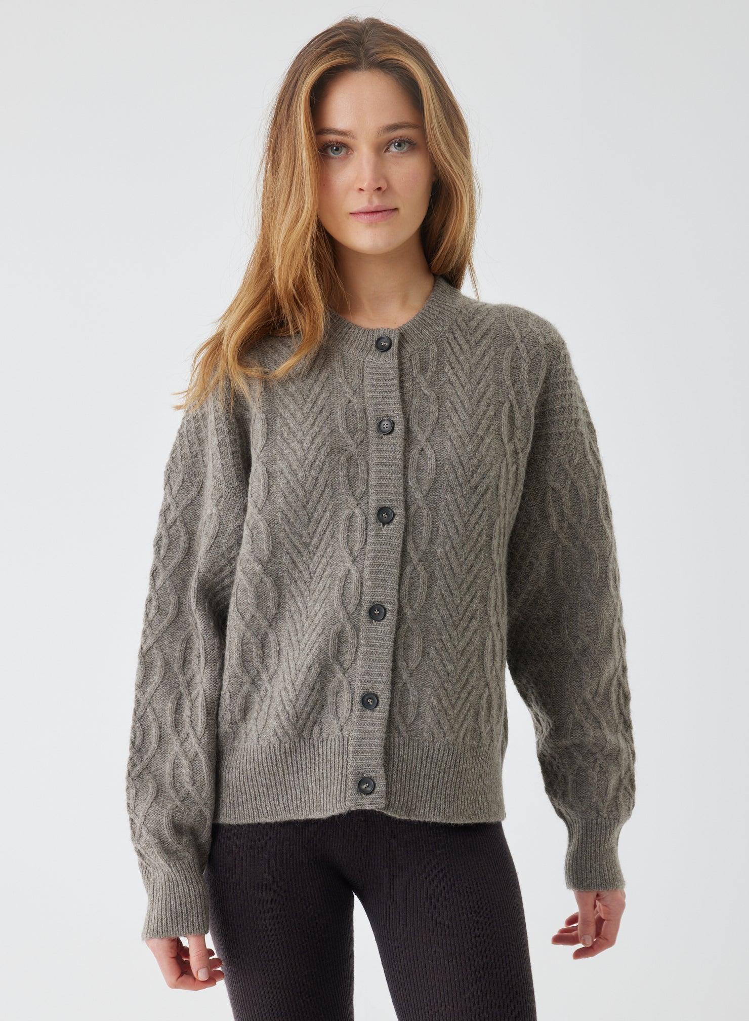 Majestic Filatures Yak Wool Cable L/S Crewneck Cardigan