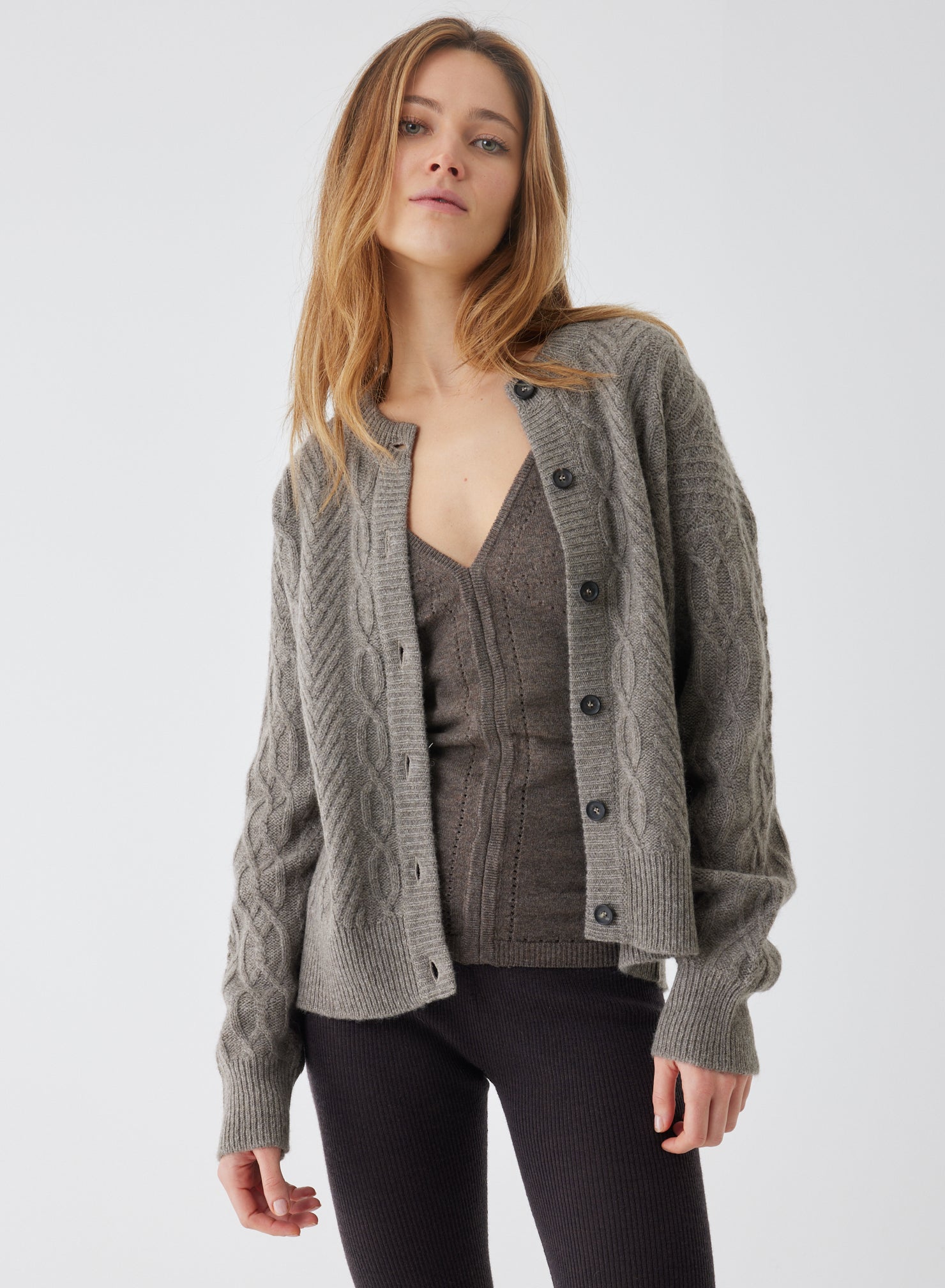 Majestic Filatures Yak Wool Cable L/S Crewneck Cardigan