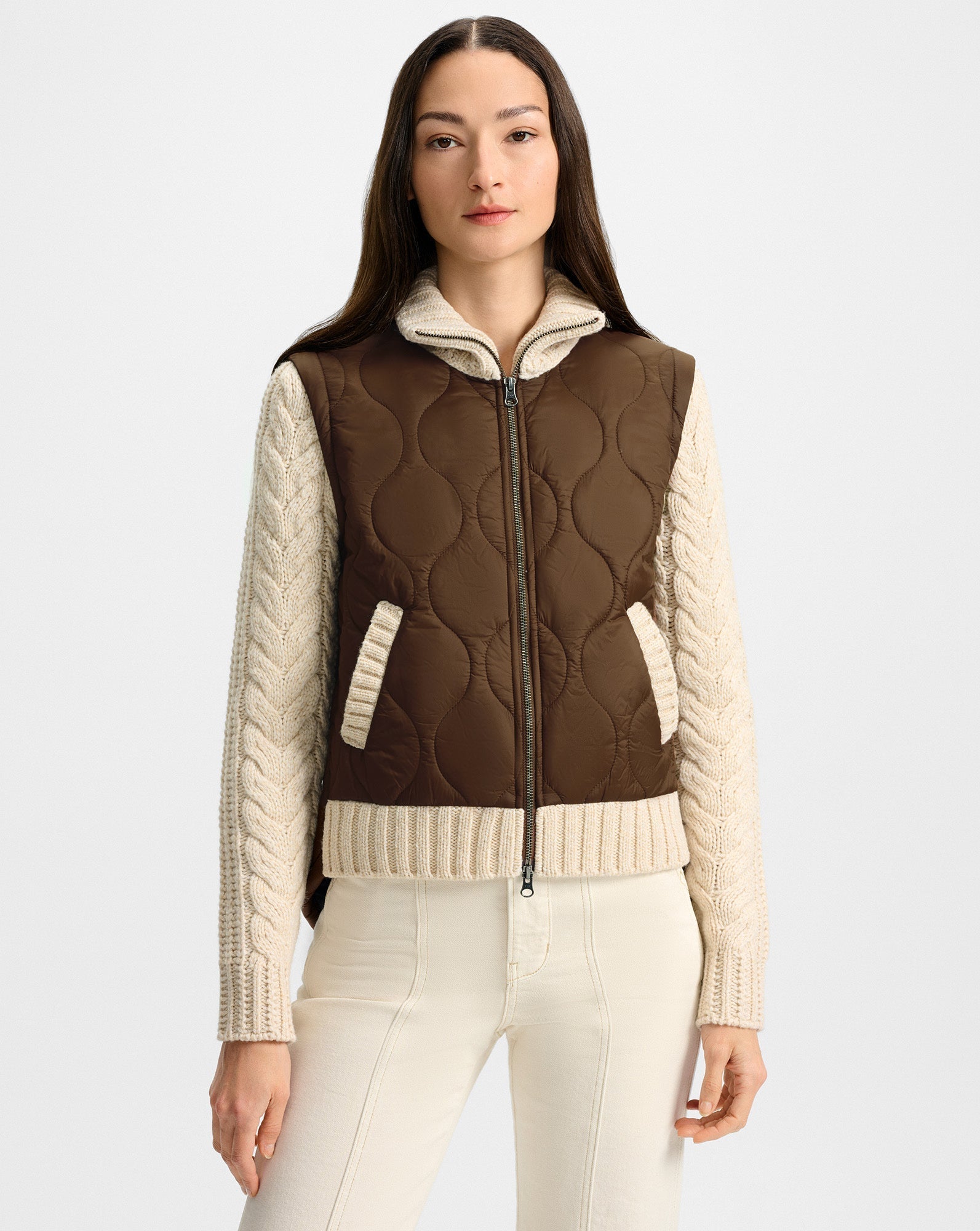 Veronica Beard Patra Knit-Sleeve Quilted Jacket