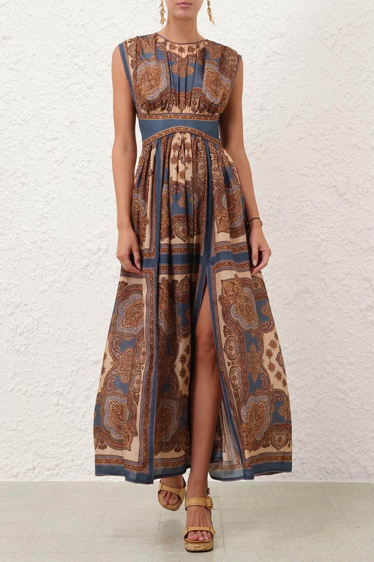 Zimmermann Mahon Waisted Maxi Dress - Dark Blue Paisley
