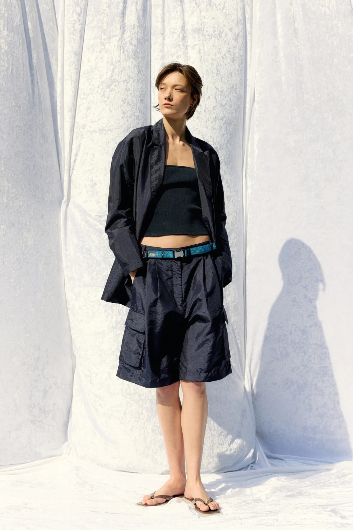 Tibi Crispy Nylon Stella Short - Navy
