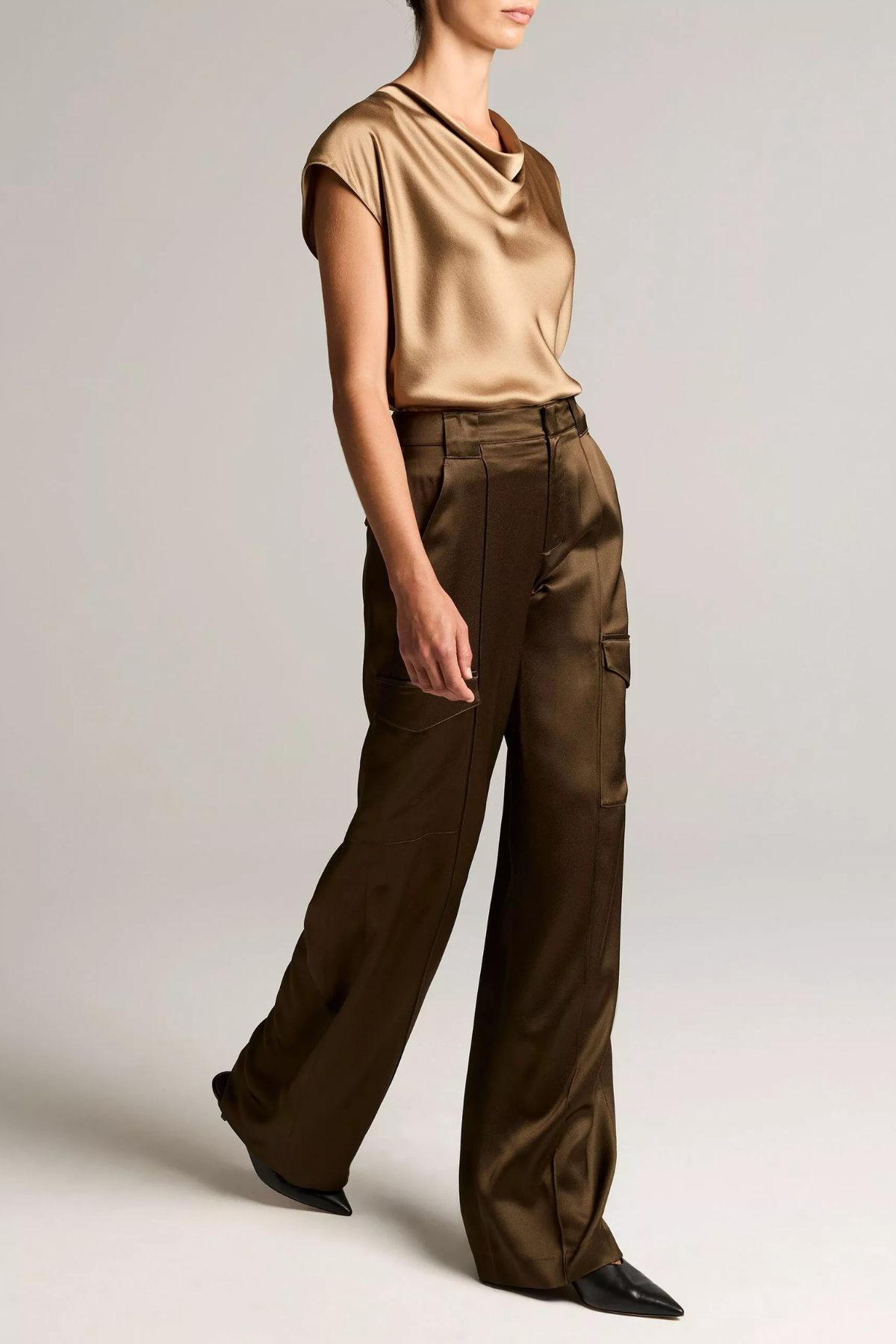 Vince High Waisted Satin Utility Trouser - Cypress