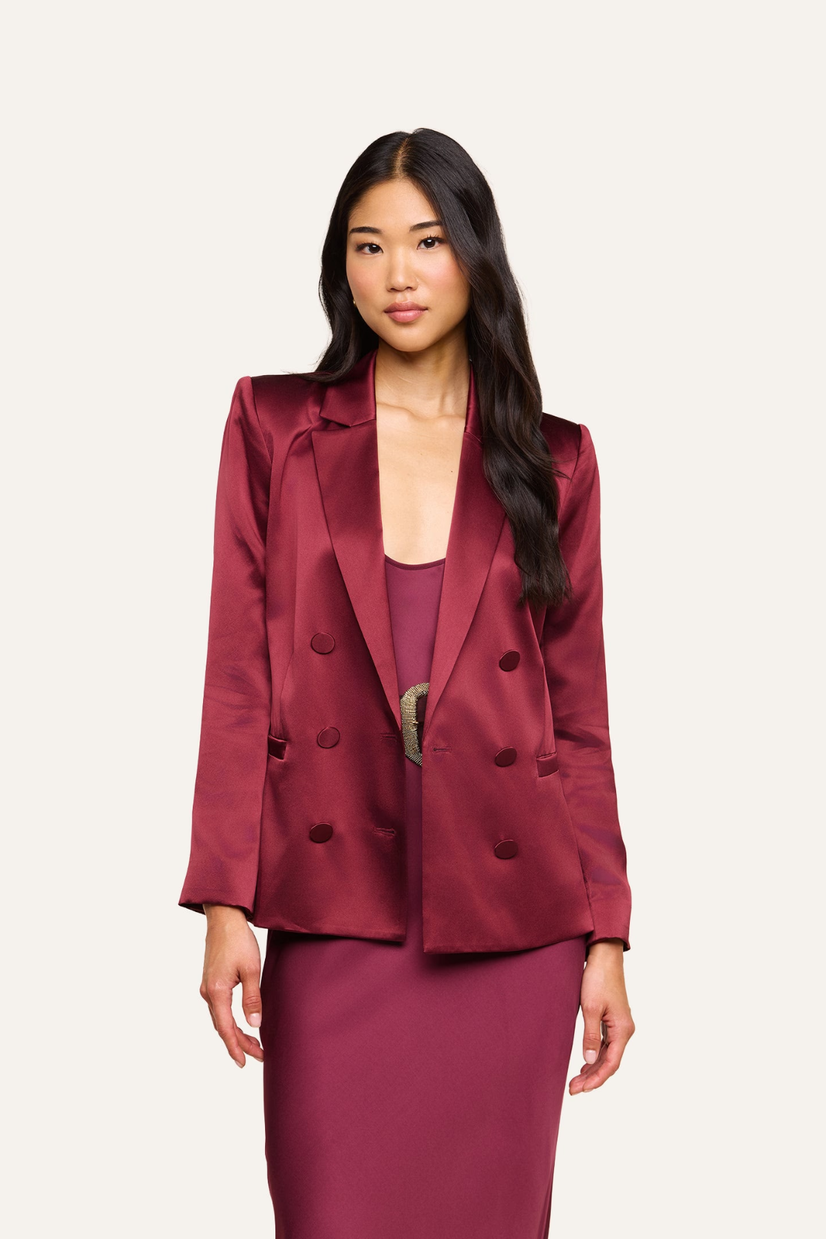 L’AGENCE Sena Silk Blazer - Merlot Red