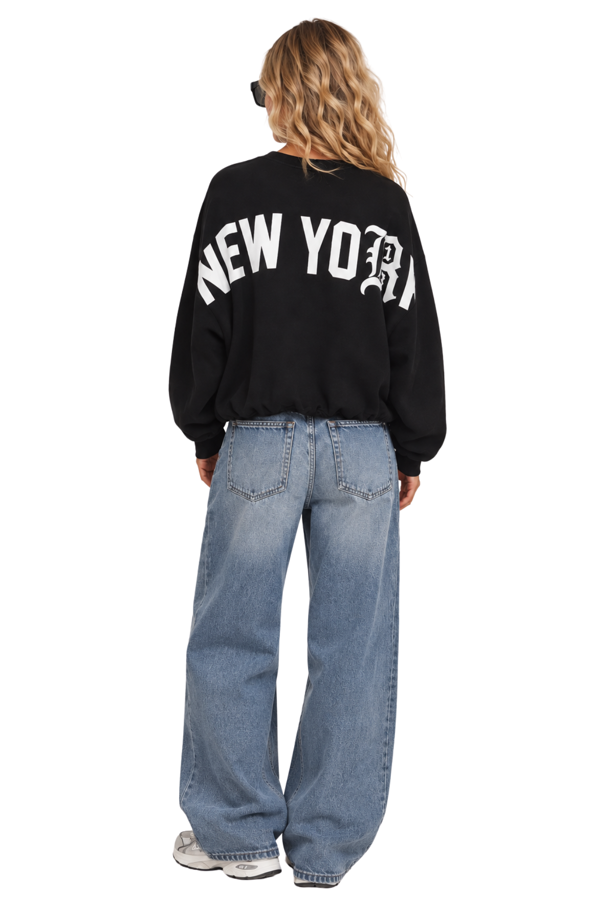 R13 New York 13 Balloon Crewneck in black oversized cotton sweatshirt with graphic back
