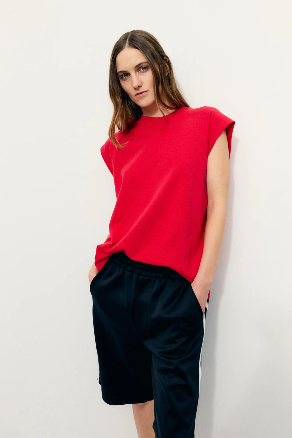 Tibi Light Weight Sweashirting Sleeveless Easy Top - Red