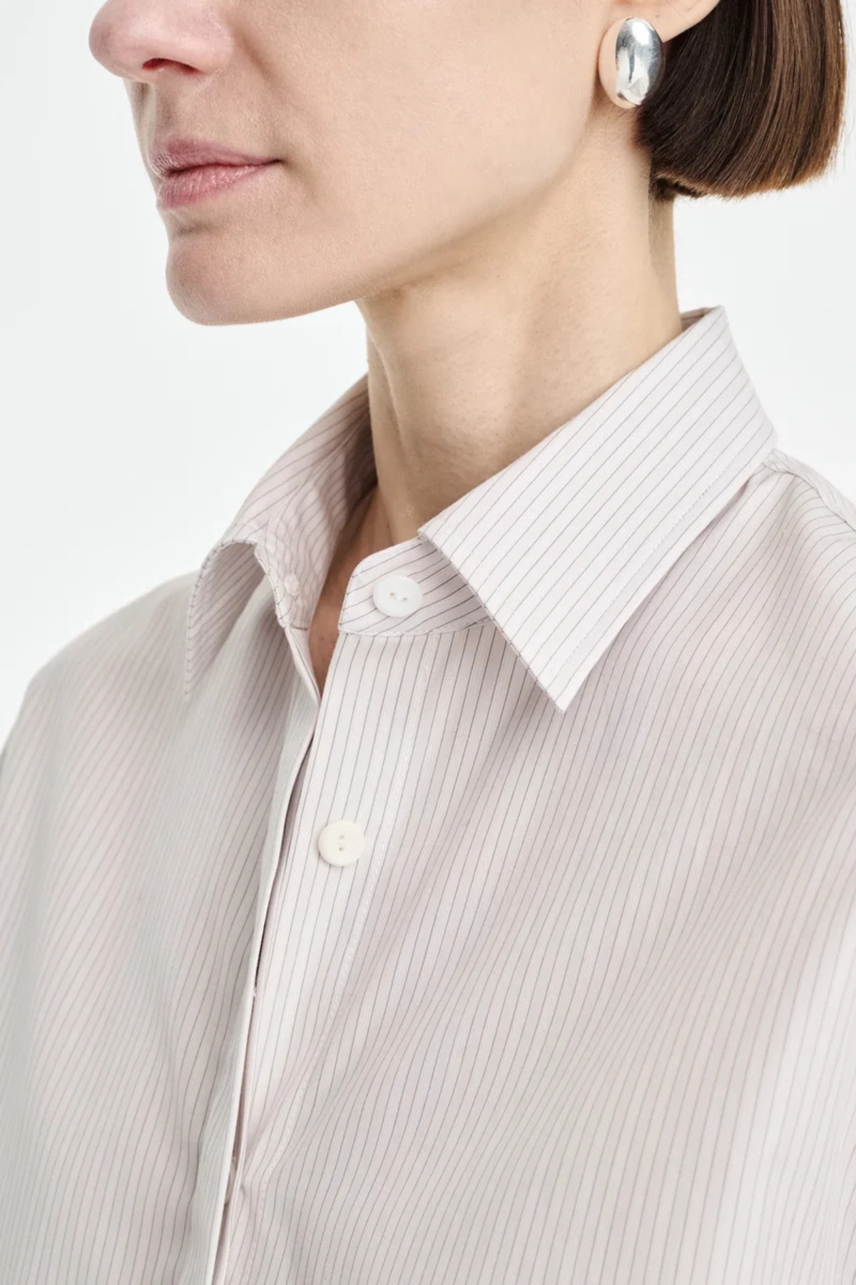 MARIA McMANUS Button Sleeve Crop Shirt - Smoke Stripe