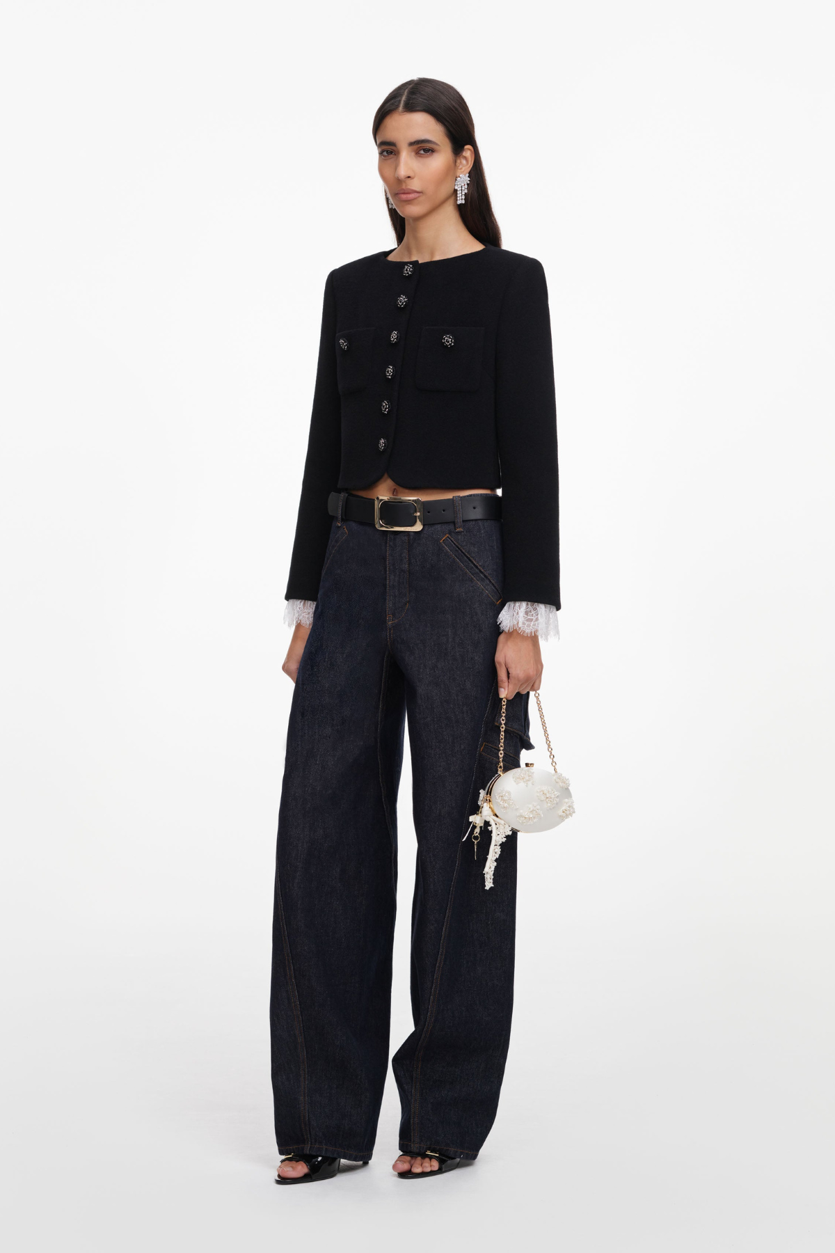 Self-Portrait Black Button Down Jacket - Black