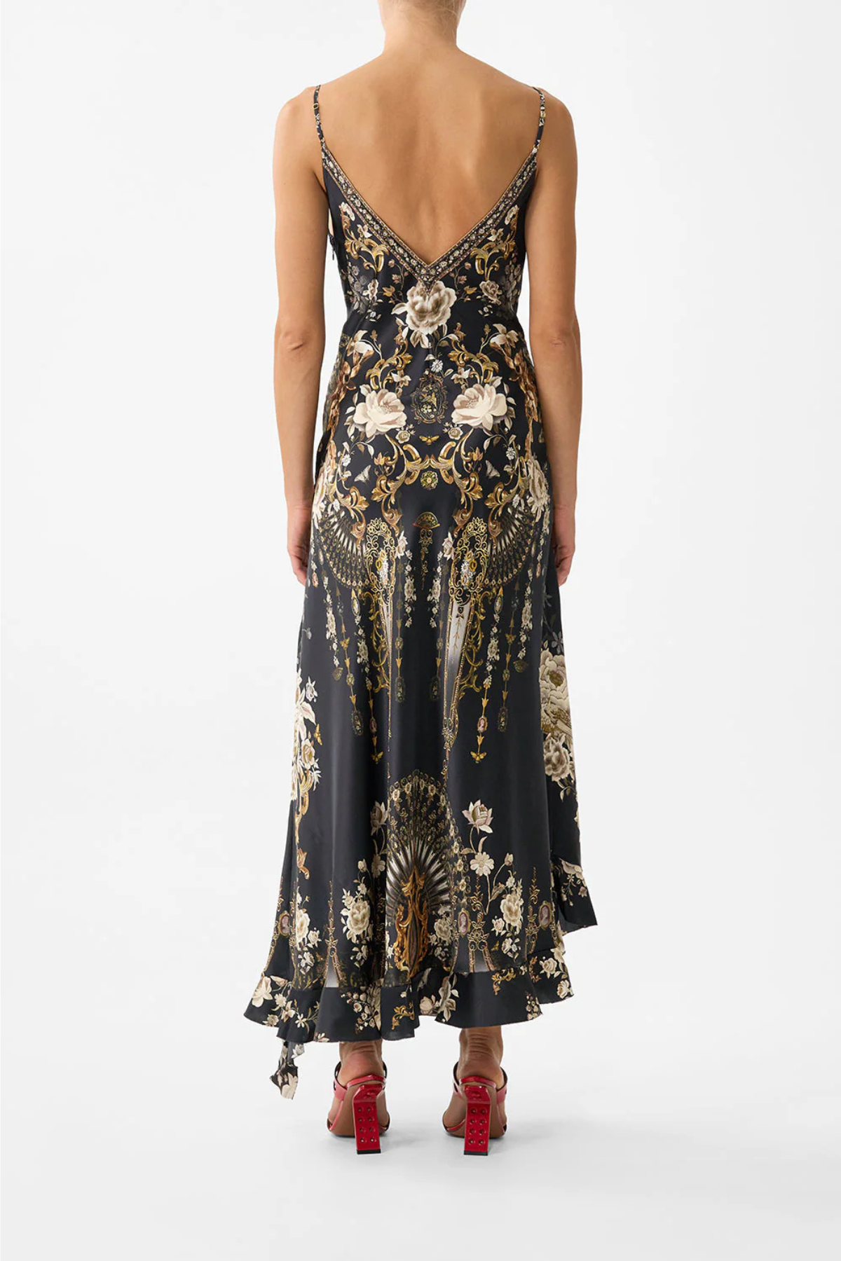 Camilla Bias Slip Dress With Frill Hem - Flamenco Folklore