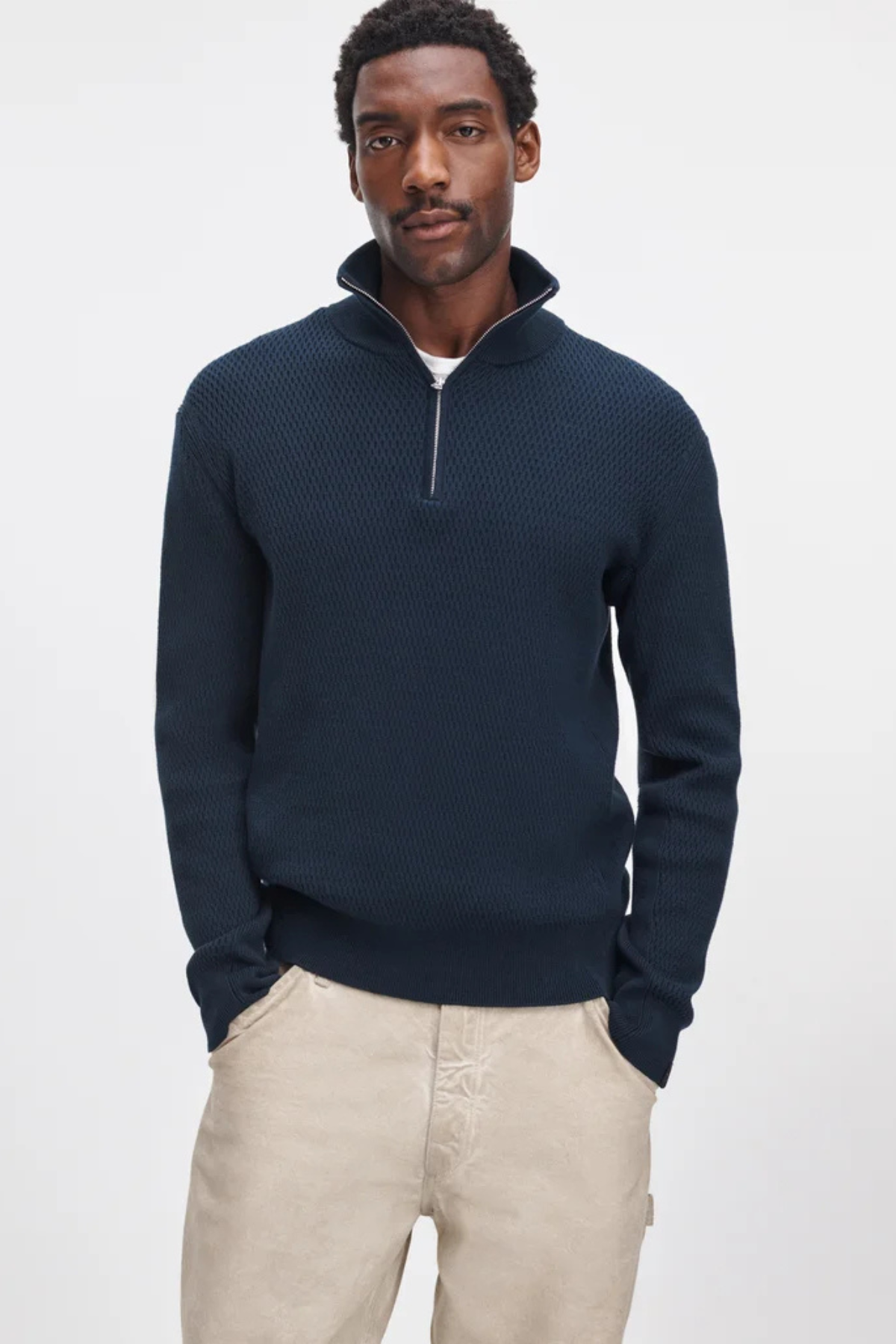 Rag & Bone Men's Danton Cotton Quarter Zip Sweater - Navy
