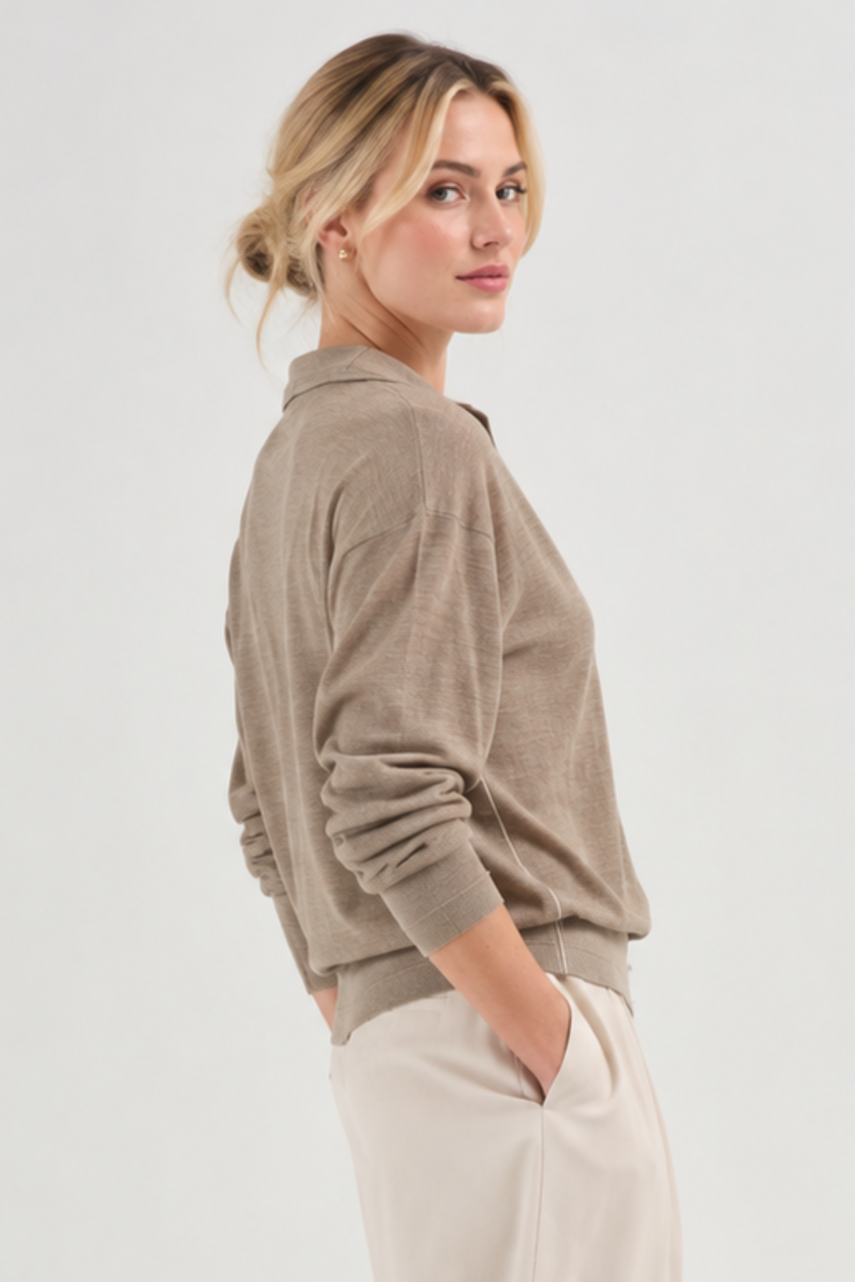 MARIA McMANUS Mock Neck Cardigan - Heather Pebble