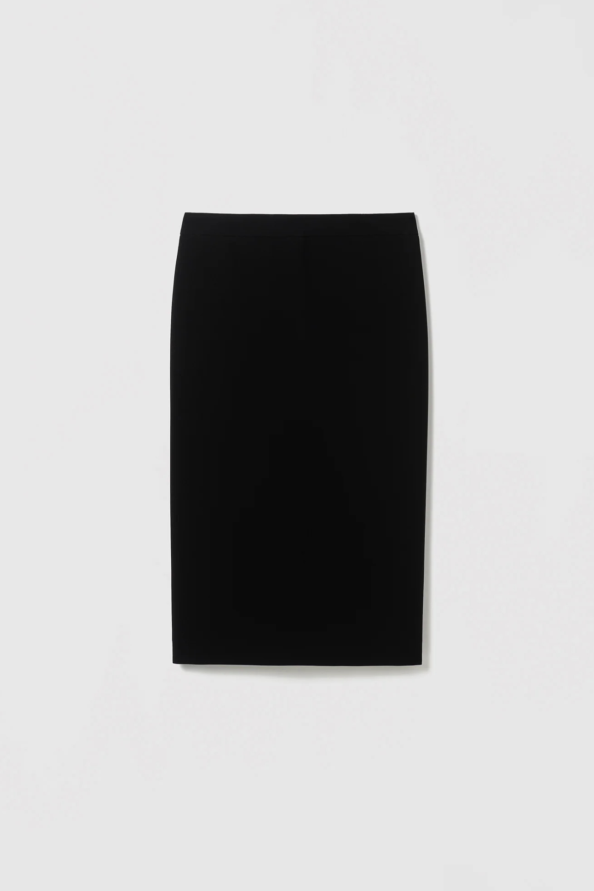 Judith & Charles black pencil skirt with a clean waistband, invisible back zipper, back slit and below-the-knee length.