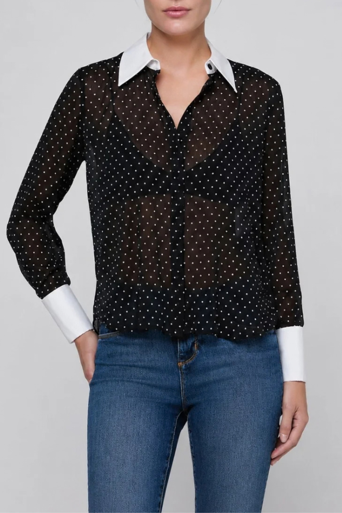 L’AGENCE Sona Blouse - Black/ White Polka Dot